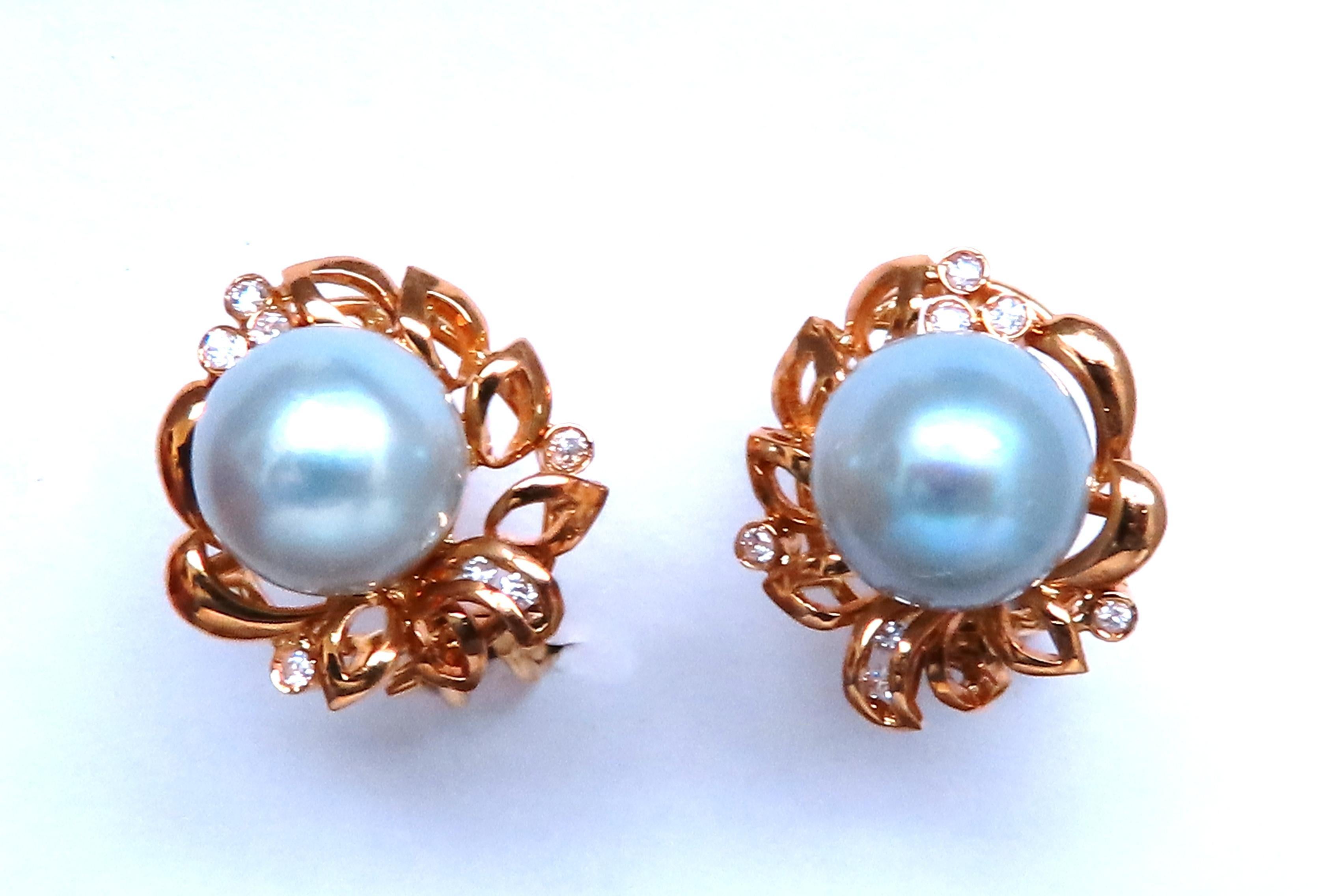 Contemporaneo Orecchini a clip di perle Baby Blue South Sea da 9 mm in oro 18kt 12592 in vendita