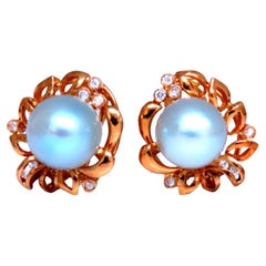 9mm Baby Blue South Sea Pearl Clip Earrings 18kt Gold 12592*