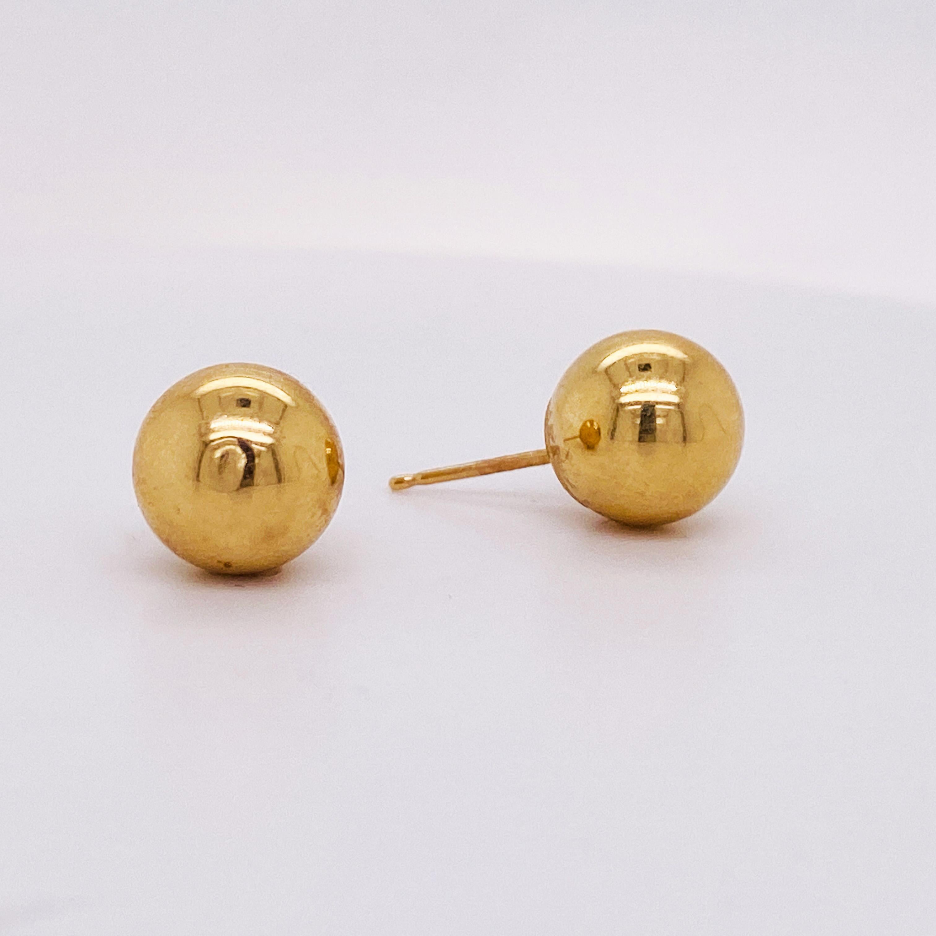 These 9.4 millimeter gold ball earrings are perfect for an everyday earring.  These earrings will come with 14 karat yellow gold backs. The details for these gorgeous earrings are listed below:
Metal Quality: 14K Yellow Gold
Finish: High