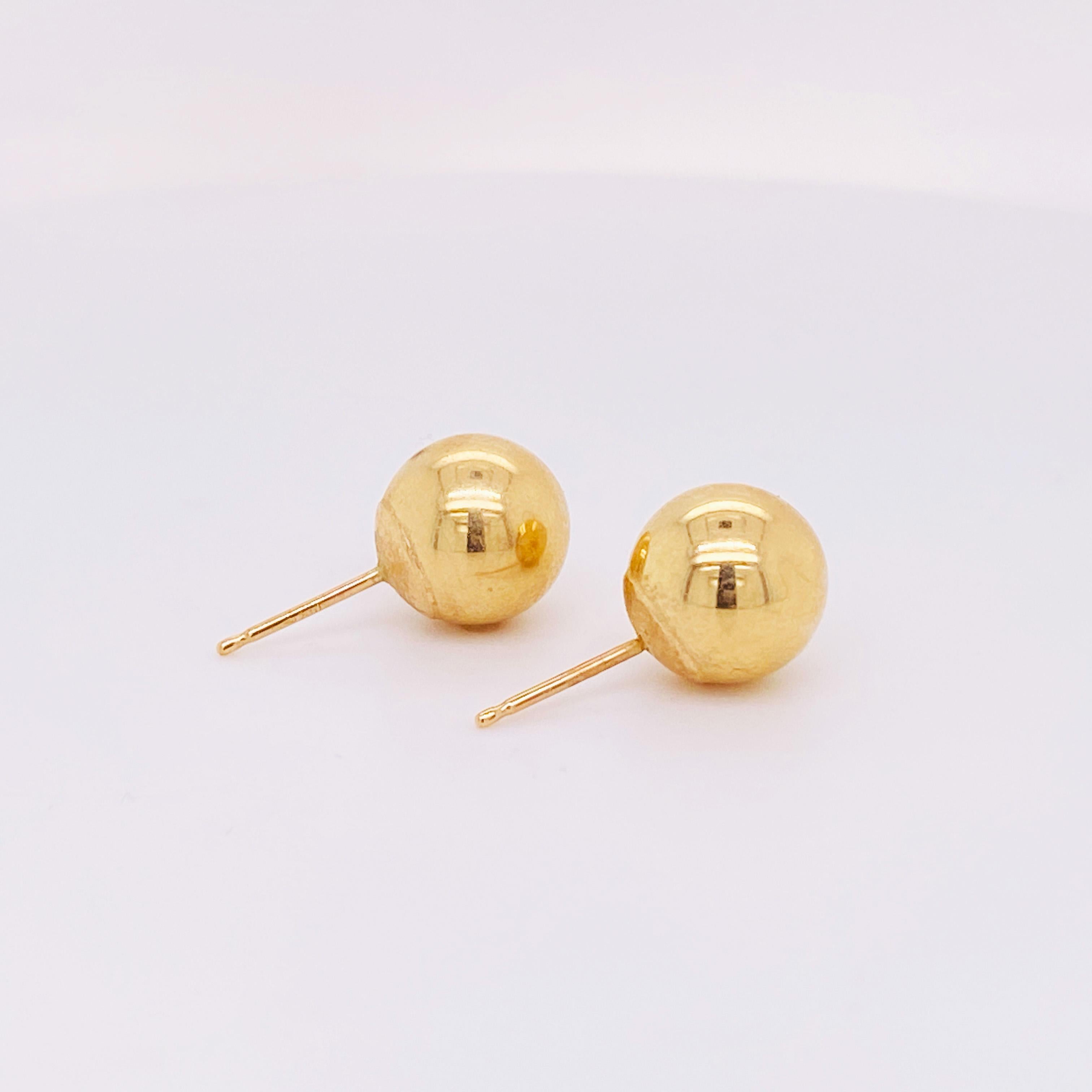 9.4mm Round Ball Earring Studs 14K Yellow Gold Everyday Earring Stack Neuf - En vente à Austin, TX