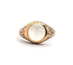 Antique Carved Man in the Moon Cabochon Moonstone Ring In Yellow Gold