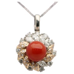 Coral Diamond Gold 
Platinum Pendant