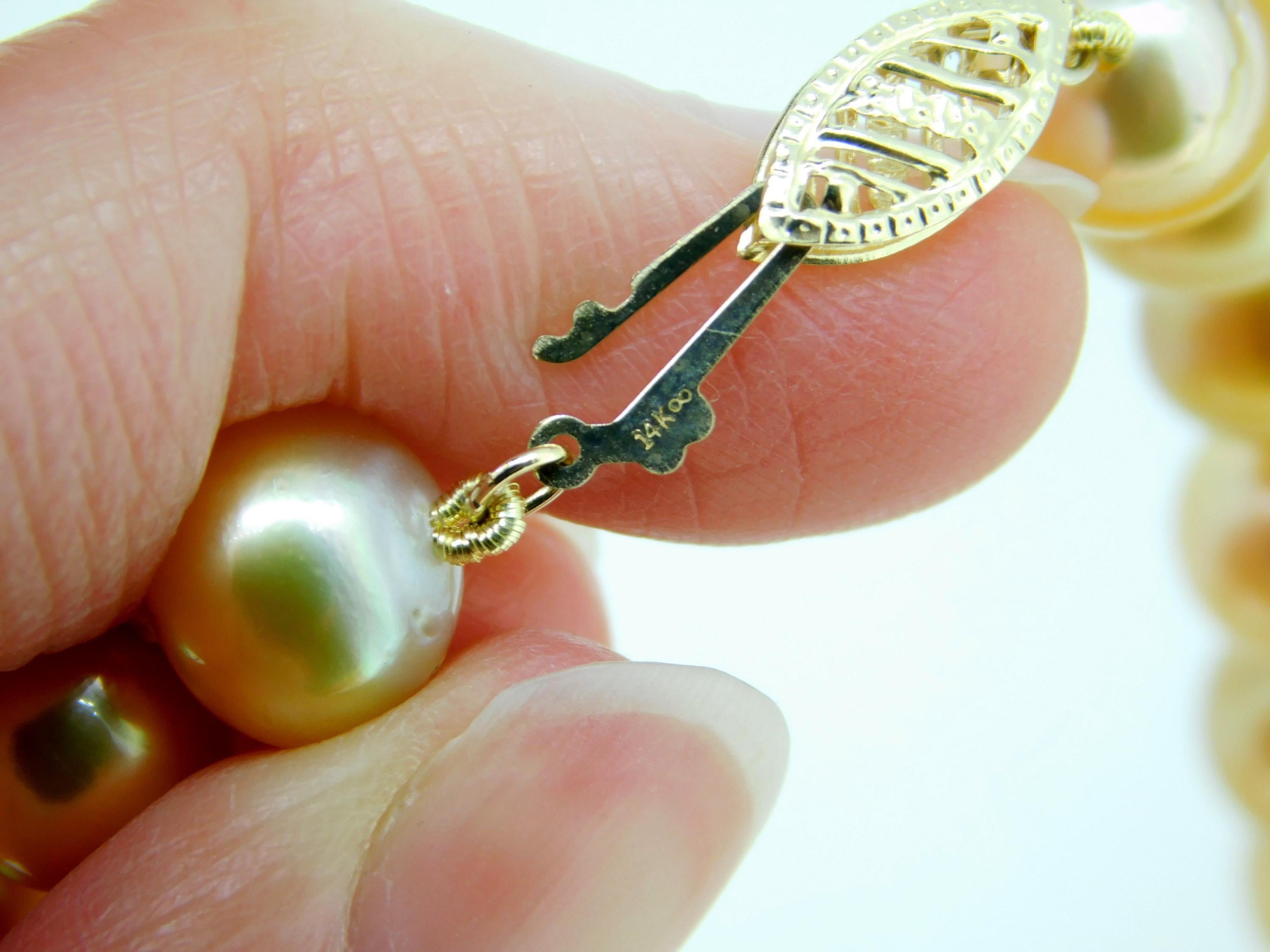 Collier de perles des mers du Sud doré avec fermoir en or jaune 14 carats '#J4569' Pour femmes en vente