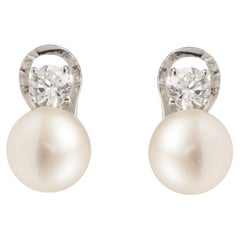 Pearls Diamonds 18 Carats White Gold Clips Earrings