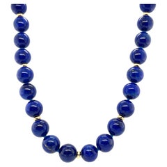 9mm Round Lapis Bead Necklace with 14k Yellow Gold Spacers and Clasp, 18 Inches