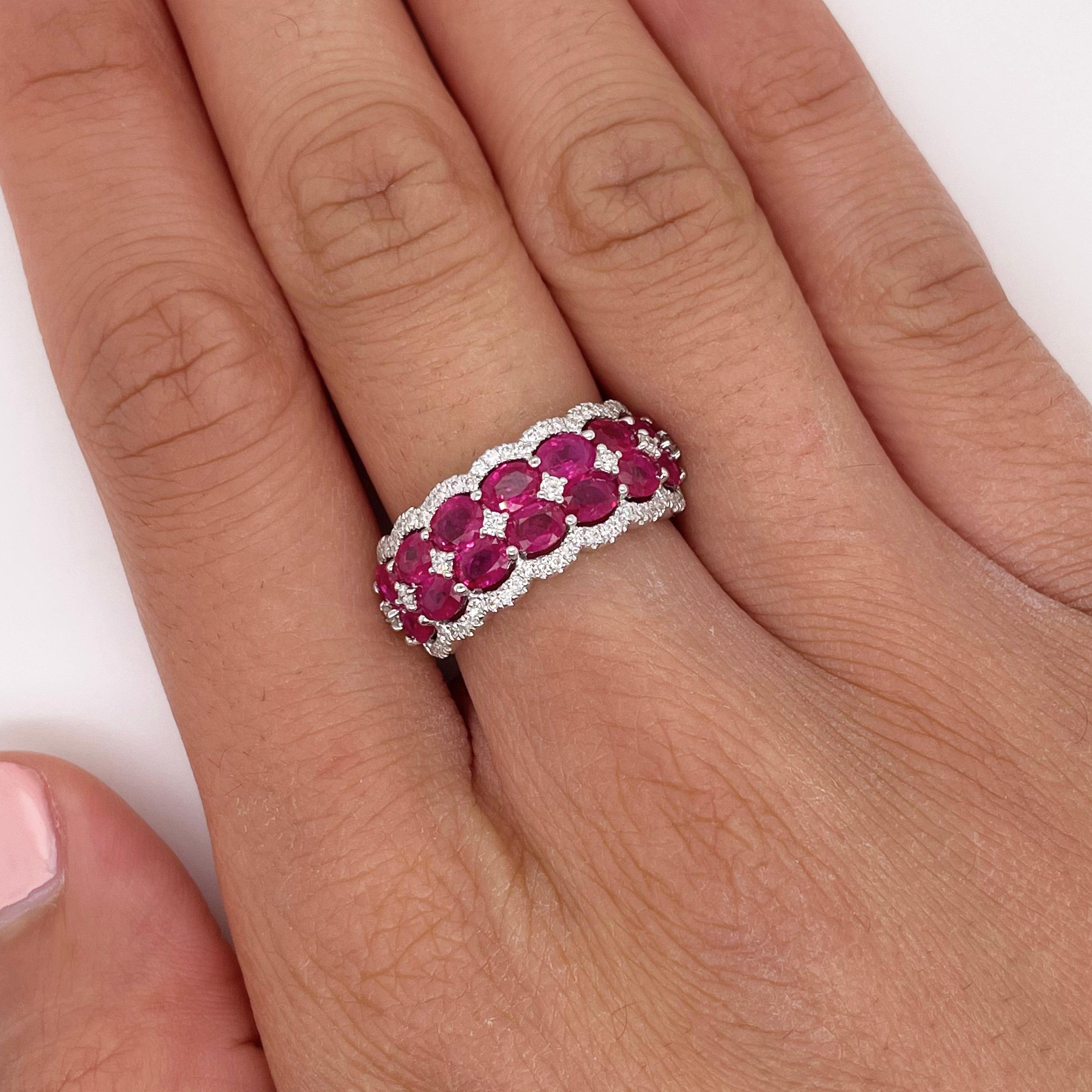 For Sale:  Wide Ruby Band w Diamonds and Genuine Rubies Wedding Anniversary Band Wide 4