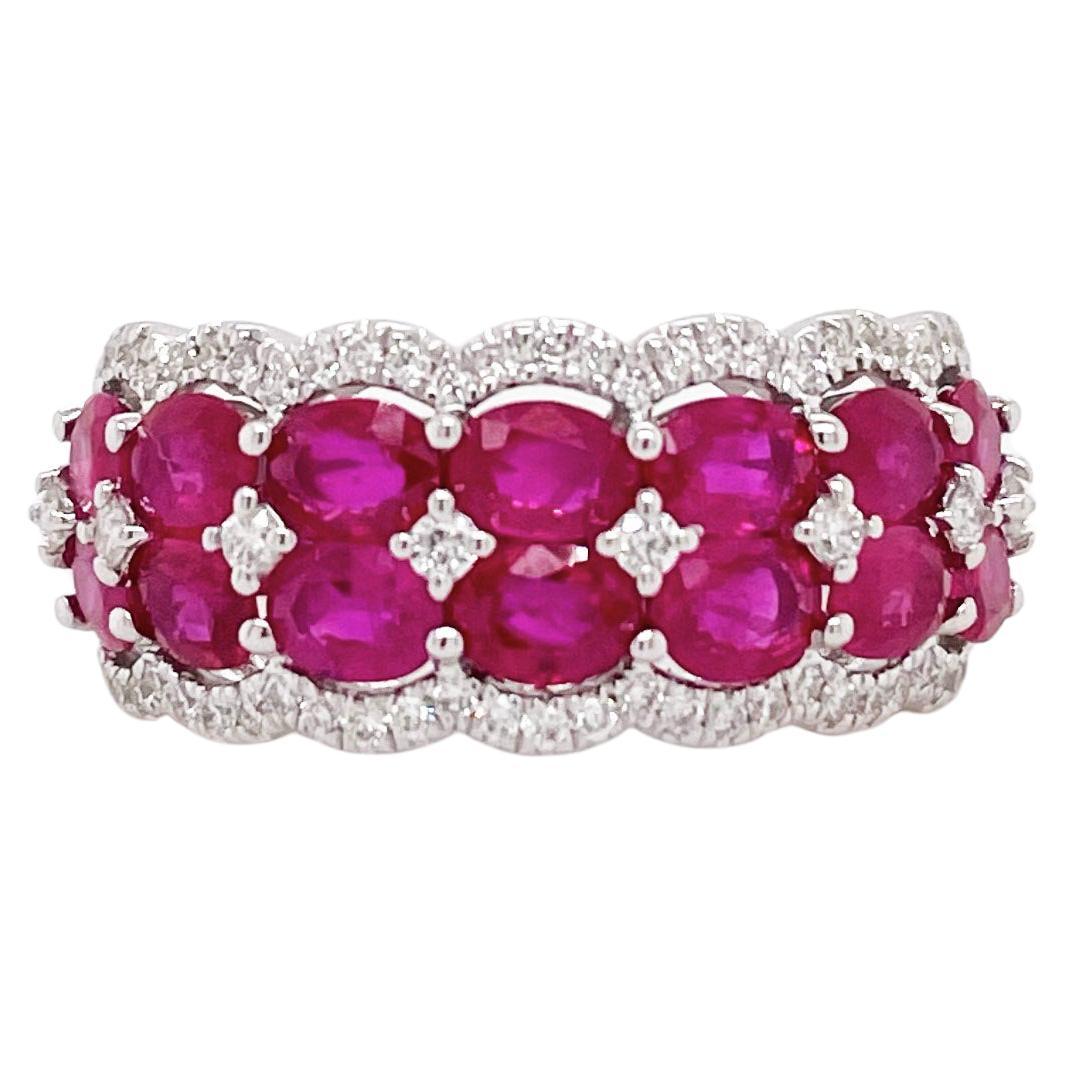 Anillo ancho de rubí con diamantes y rubíes auténticos Anillo ancho de aniversario de boda