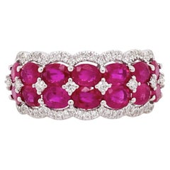 Wide Ruby Band w Diamonds and Genuine Rubies Wedding Anniversary Band Wide