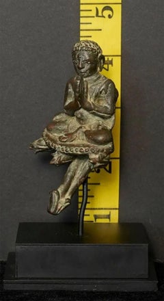 9th–11th Century Burmese Bronze Monk Sculpture, Solid Cast-Late Pyu/Early Pagan