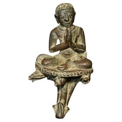 9th–11th Century Burmese Bronze Monk Sculpture, Solid Cast-Late Pyu/Early Pagan