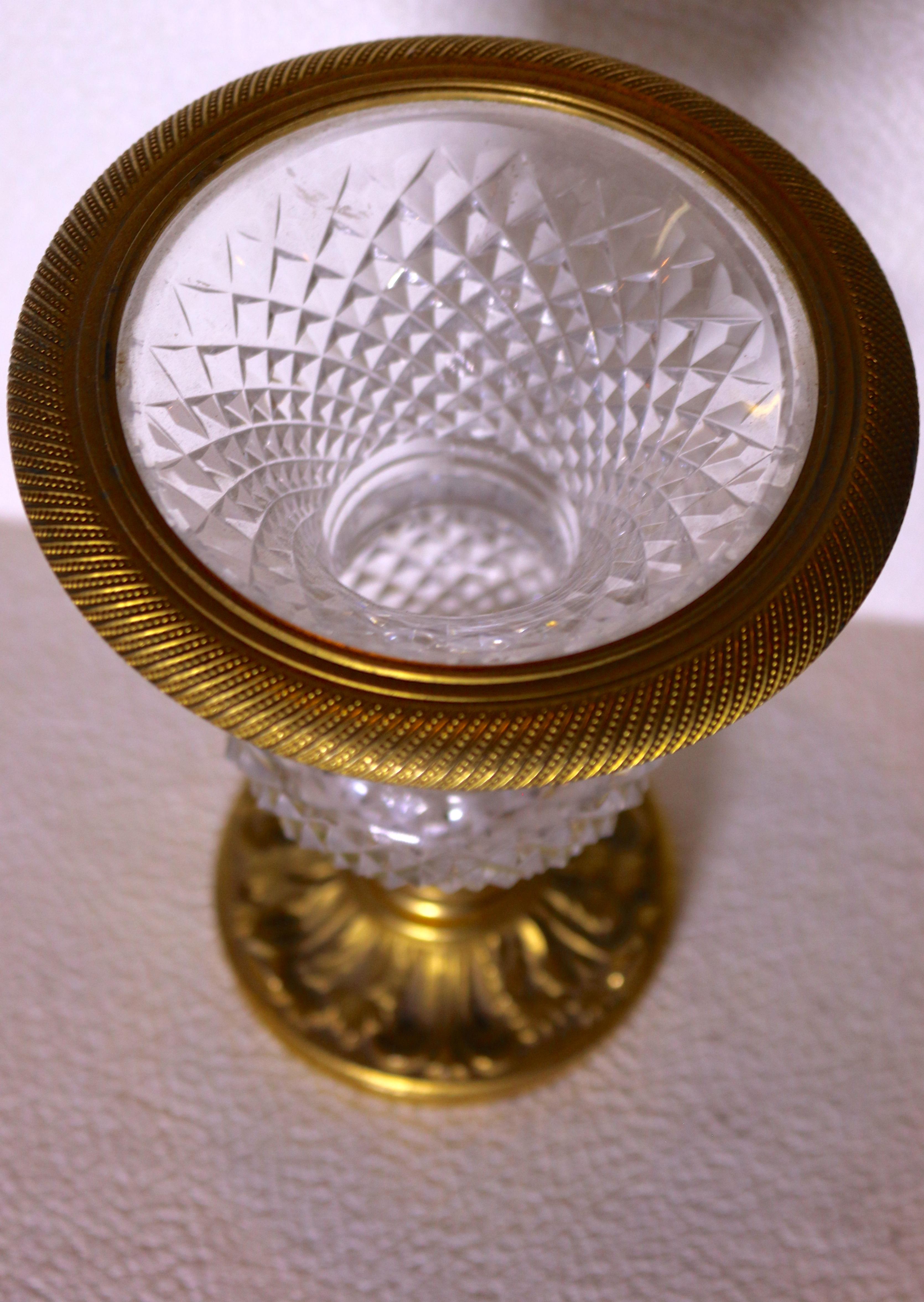 19th century hand cut baccarat crystal ormolu bronze vase.