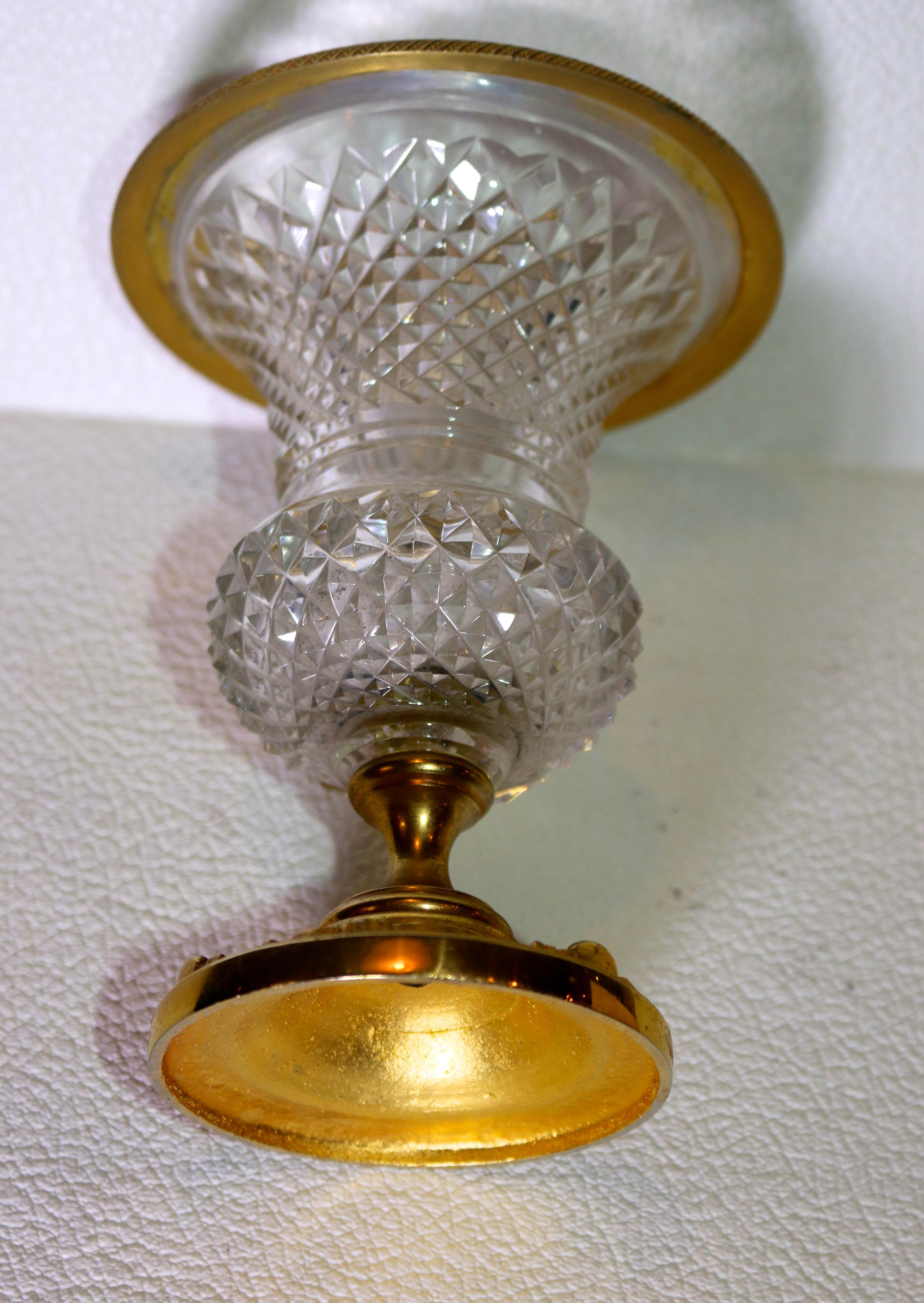 Empire 19th Century Baccarat Ormolu Bronze Vase For Sale