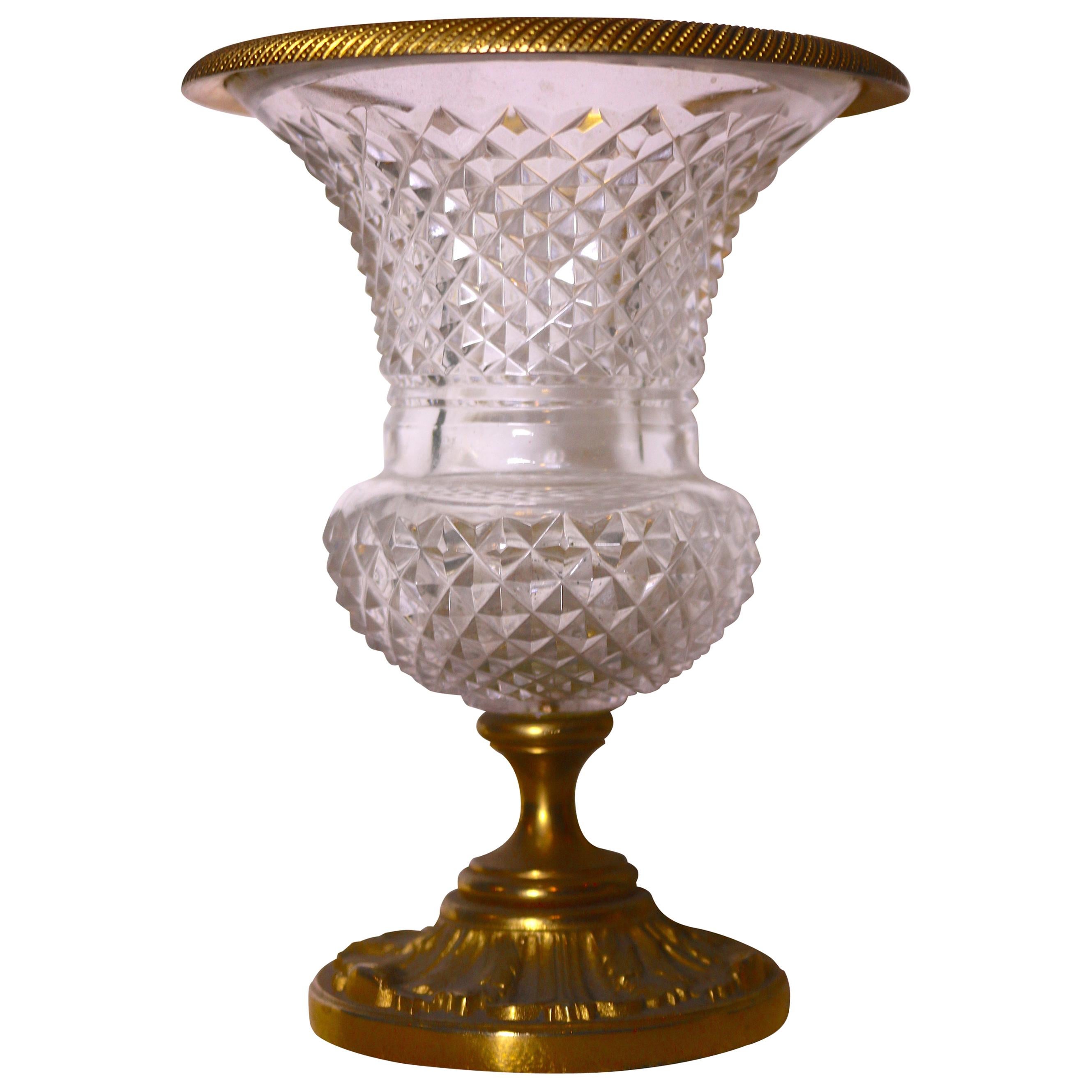 19th Century Baccarat Ormolu Bronze Vase For Sale