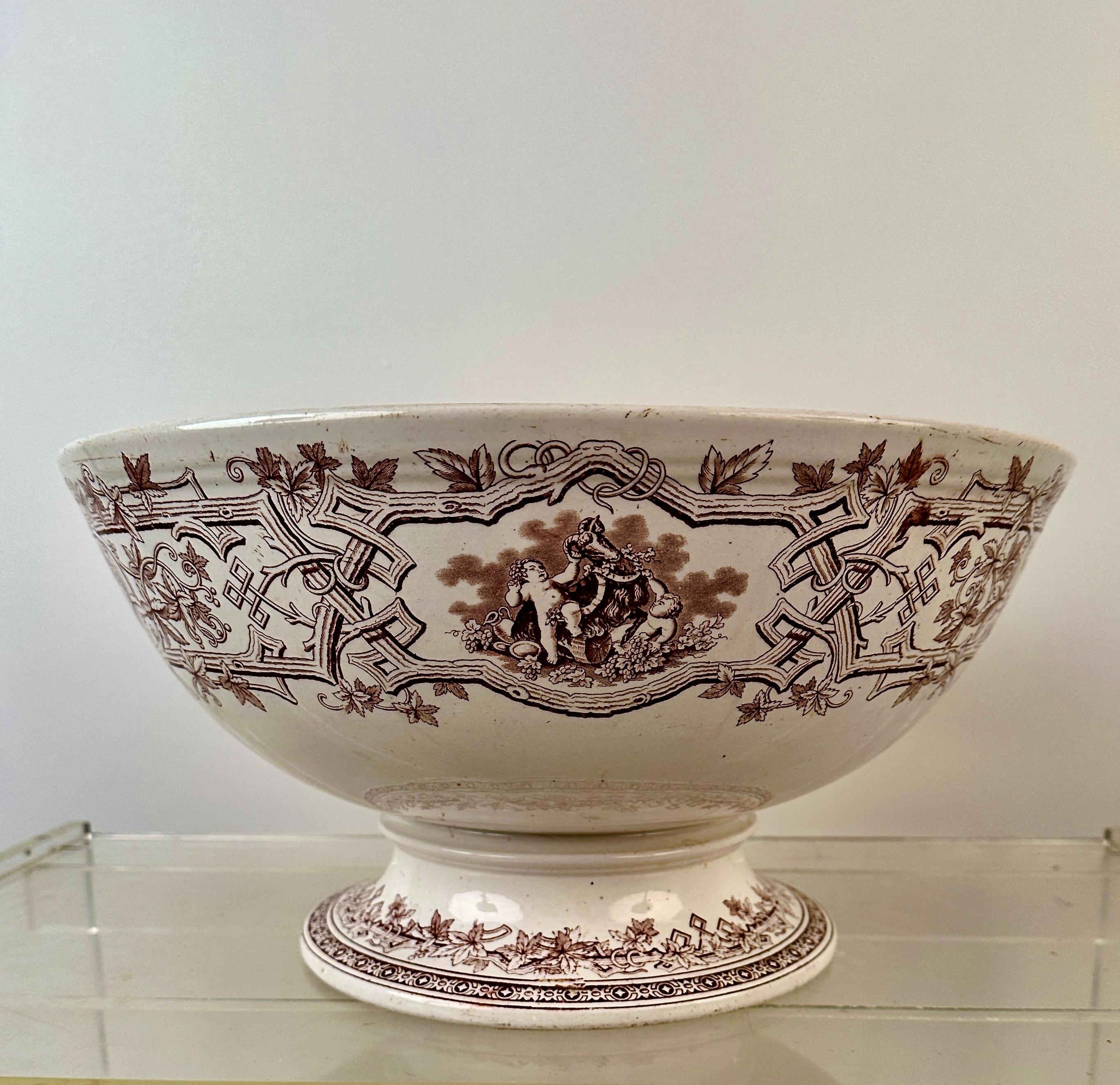 !9th C English Transferware Punch Bowl by Furnival In Good Condition For Sale In Norwalk, CT