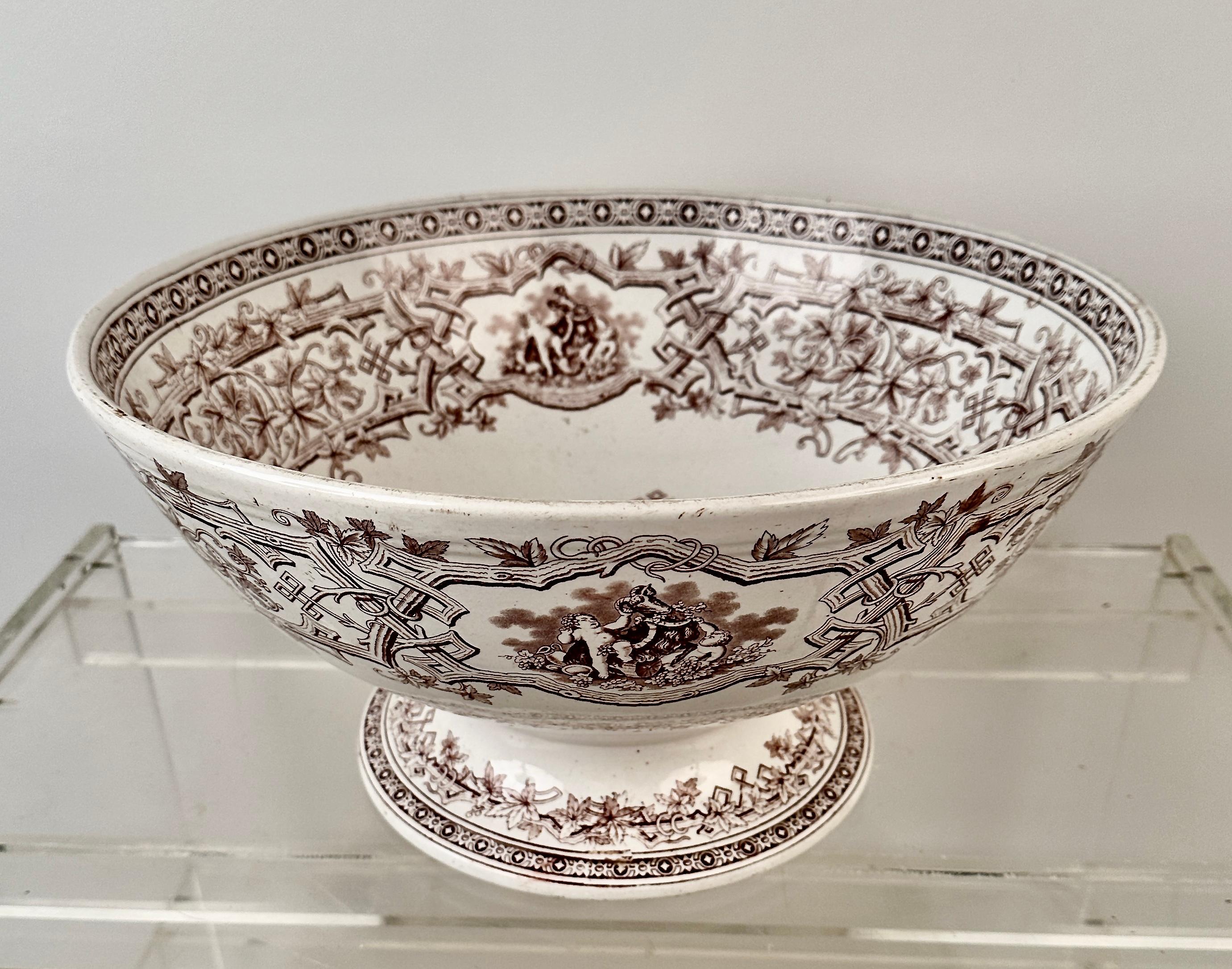 19th Century !9th C English Transferware Punch Bowl by Furnival For Sale