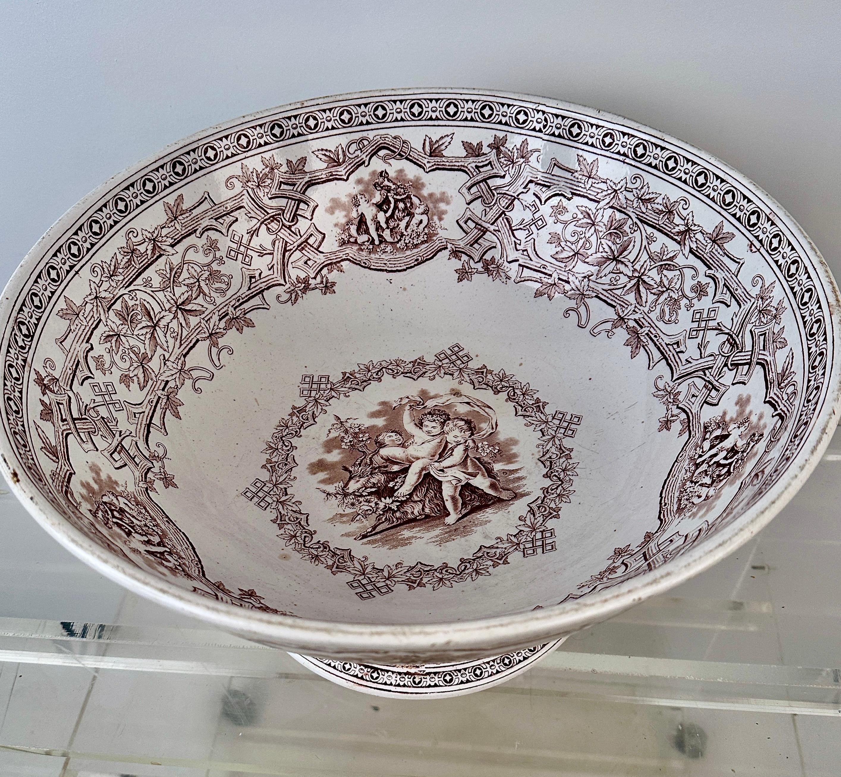 Ceramic !9th C English Transferware Punch Bowl by Furnival For Sale