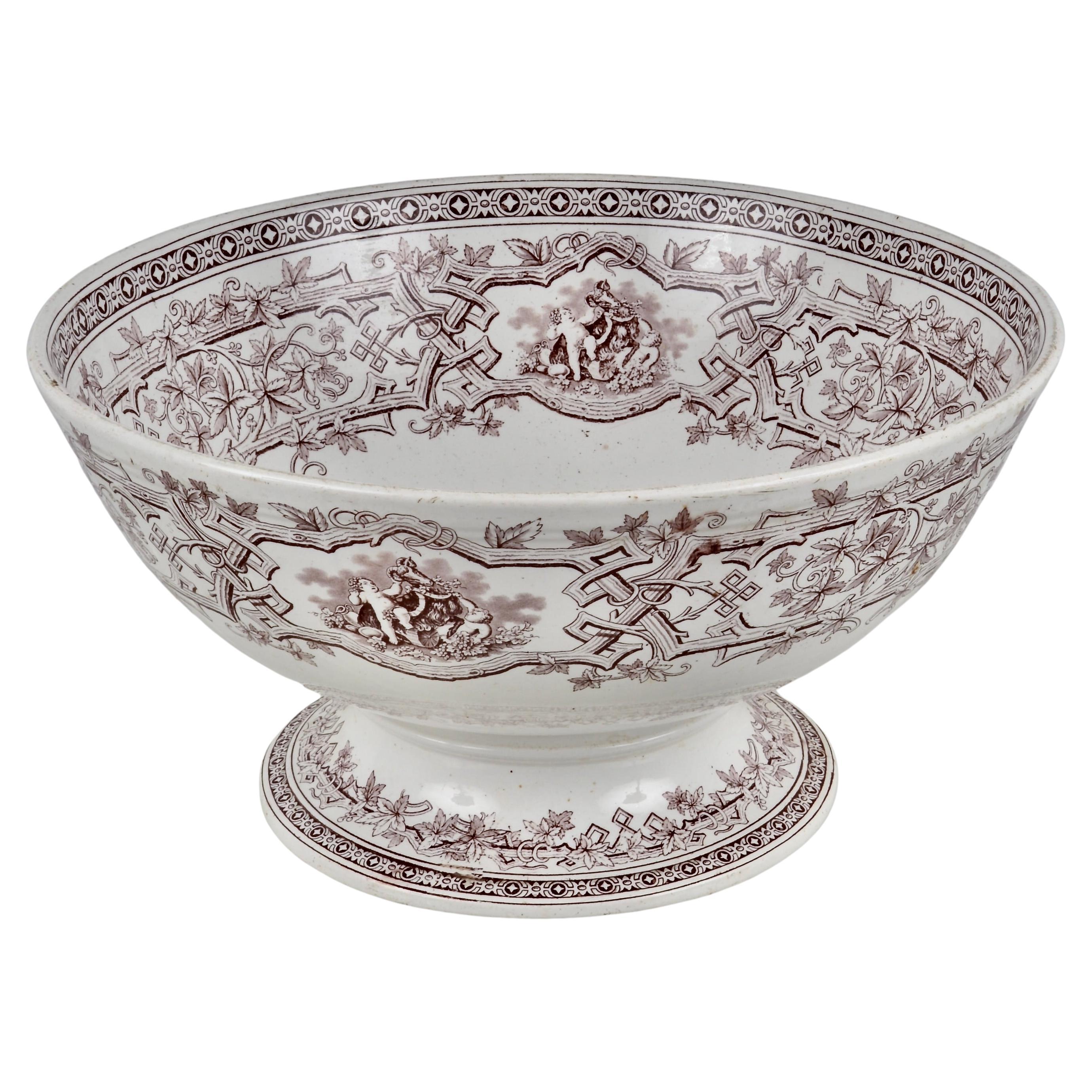 !9th C English Transferware Punch Bowl by Furnival For Sale