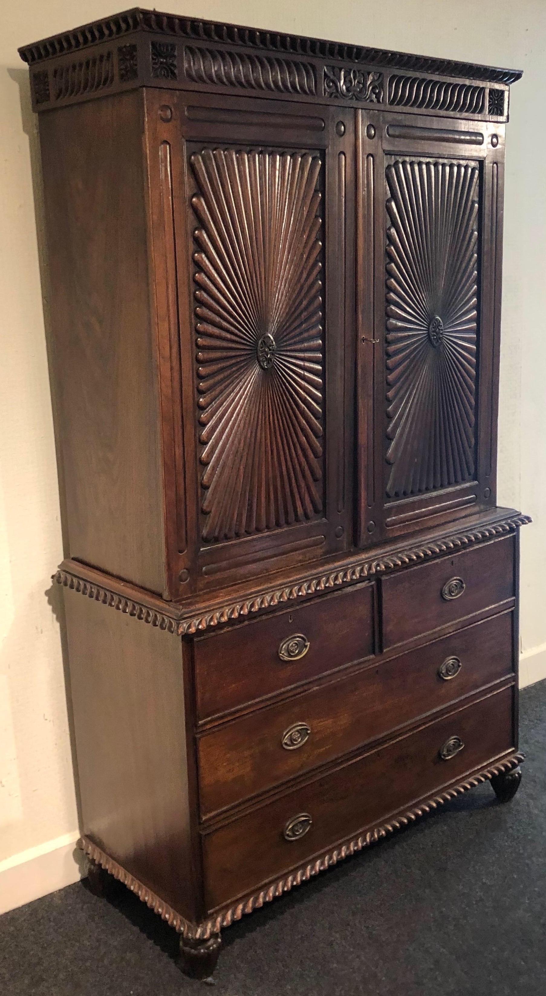 19th Century Anglo Indian Rosewood Linen Press In Good Condition In Charleston, SC