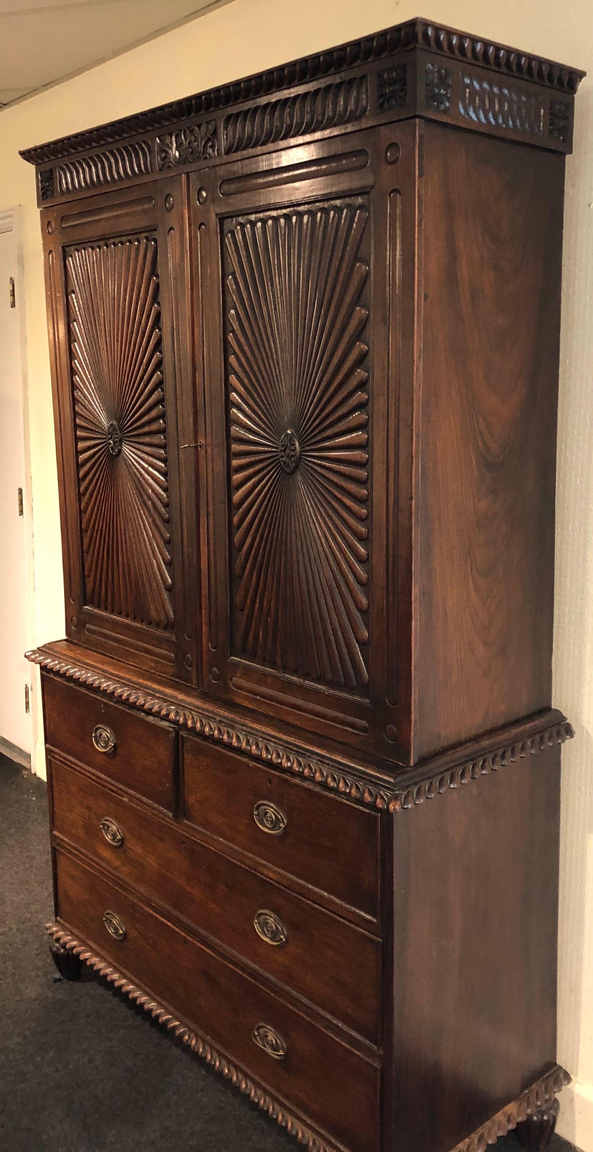 19th Century Anglo Indian Rosewood Linen Press 1