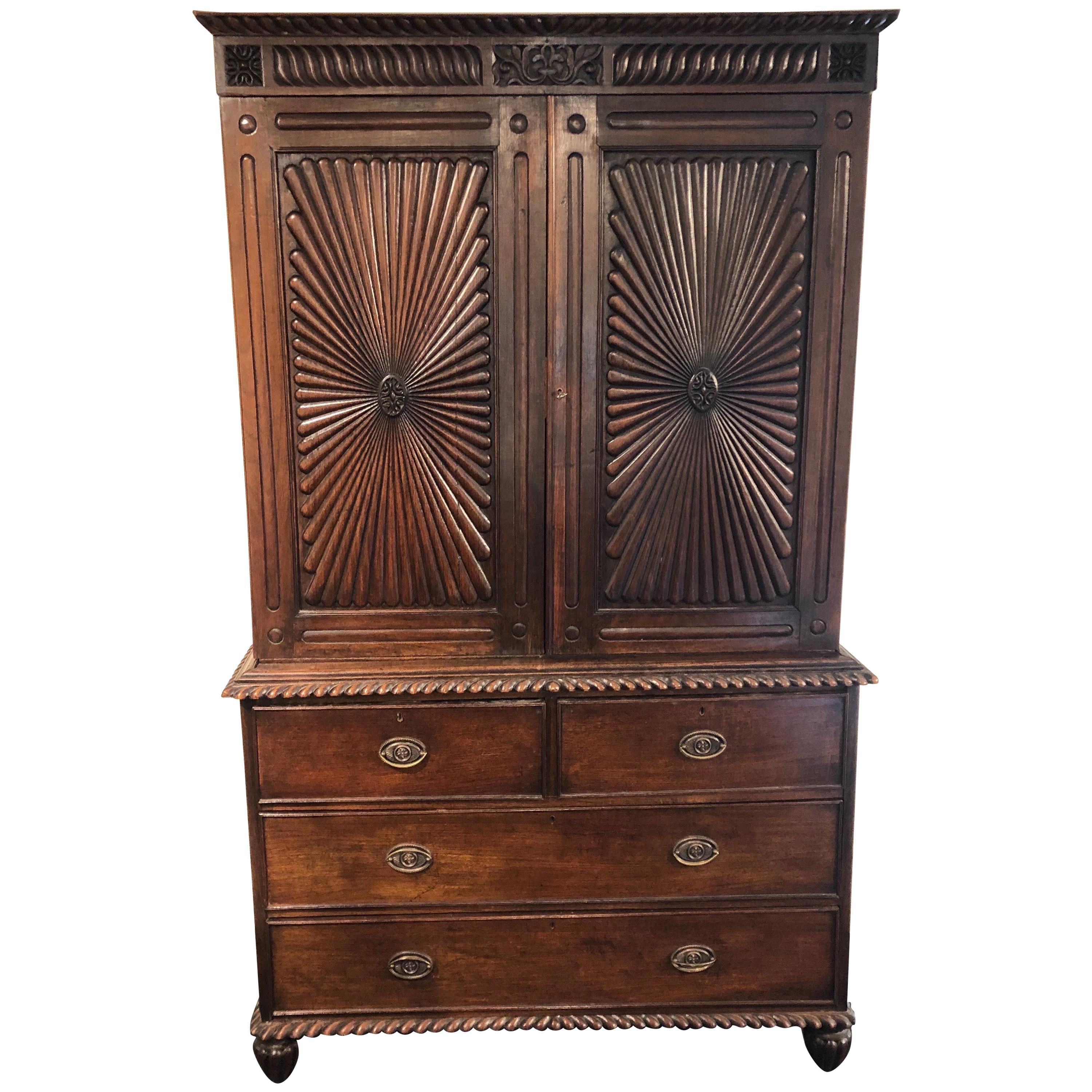 19th Century Anglo Indian Rosewood Linen Press