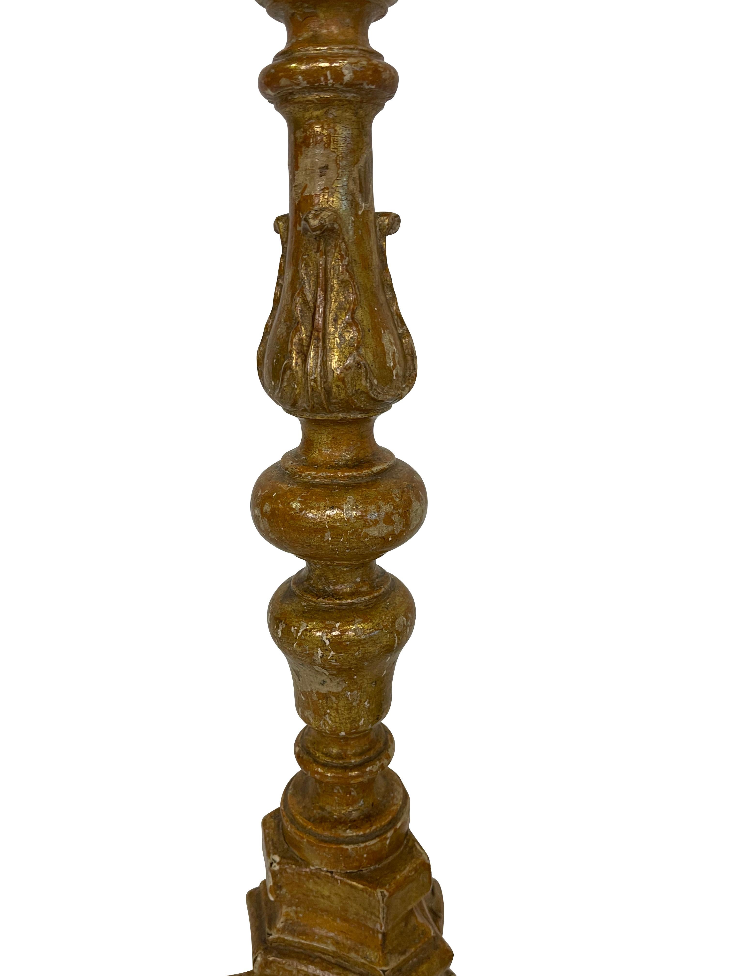 19th Century Antique Italian Baroque Gilt Candlesticks / Candelabra For Sale 1