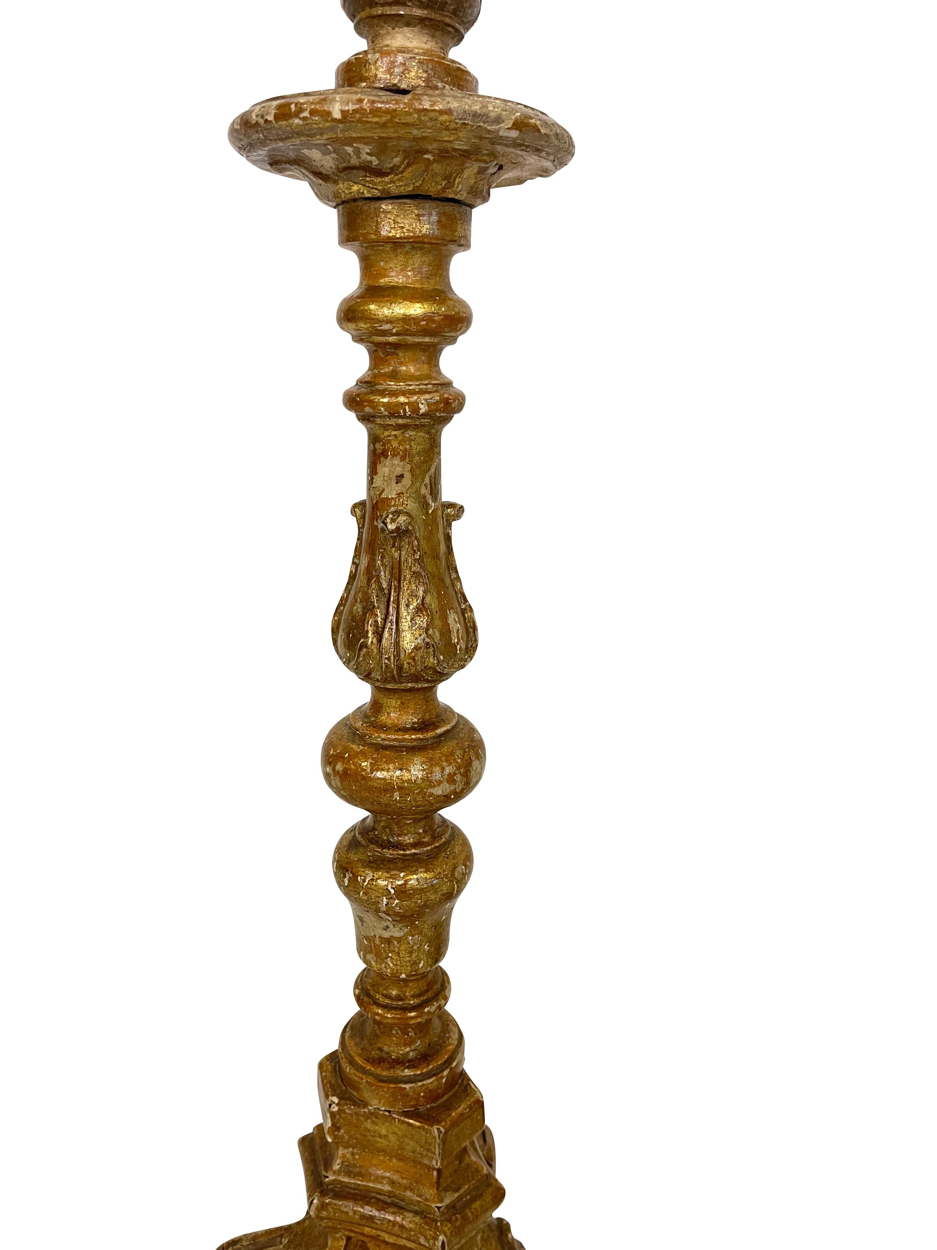 19th Century Antique Italian Baroque Gilt Candlesticks / Candelabra For Sale 2