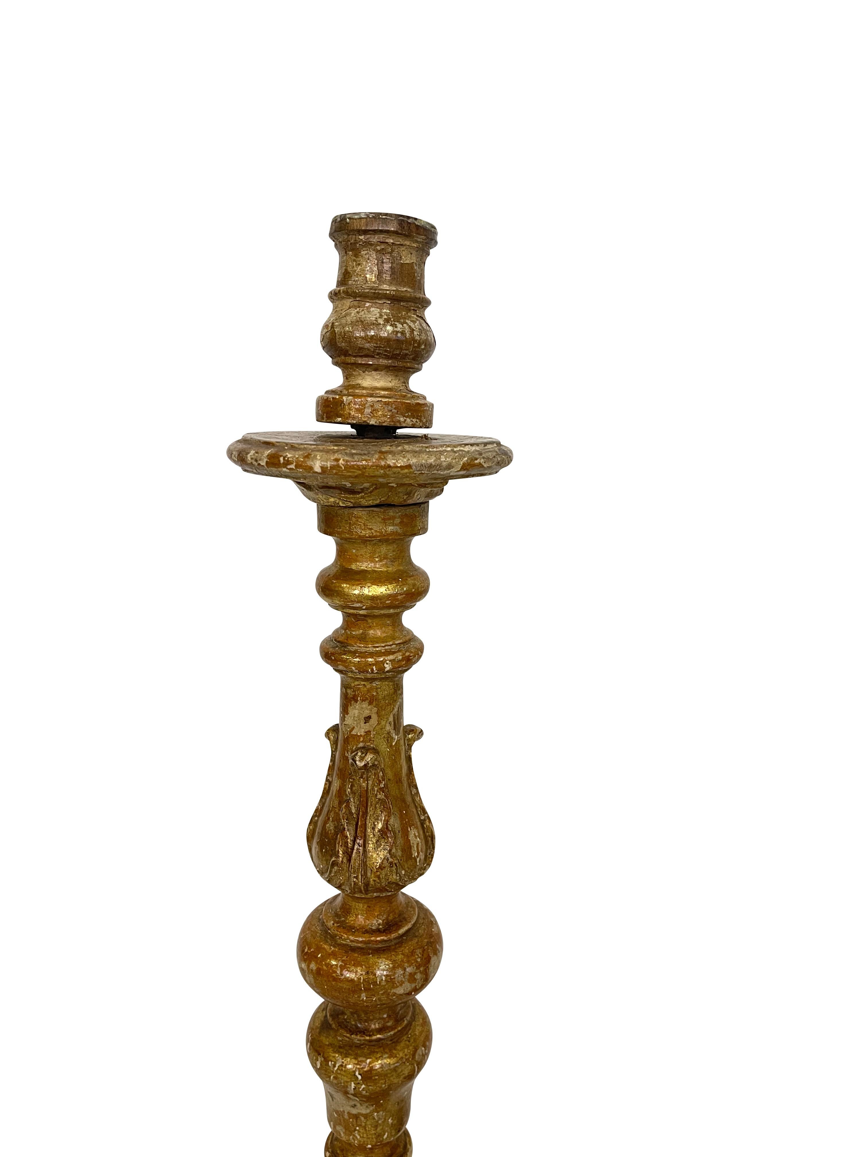 19th Century Antique Italian Baroque Gilt Candlesticks / Candelabra For Sale 3
