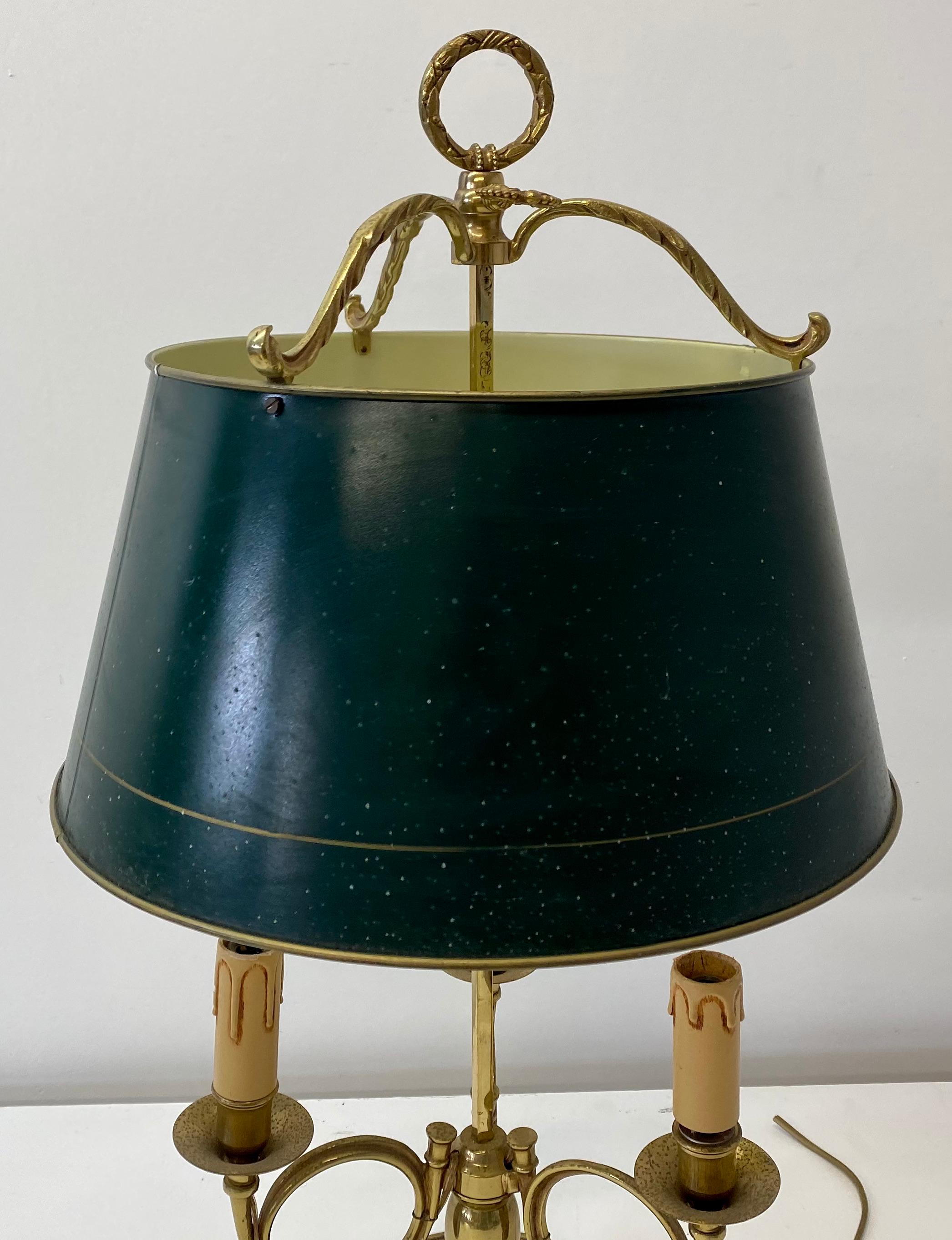Hand-Crafted 9th Century French Bouillotte Triple Socket Table Lamp W/ Adjusting Shade For Sale
