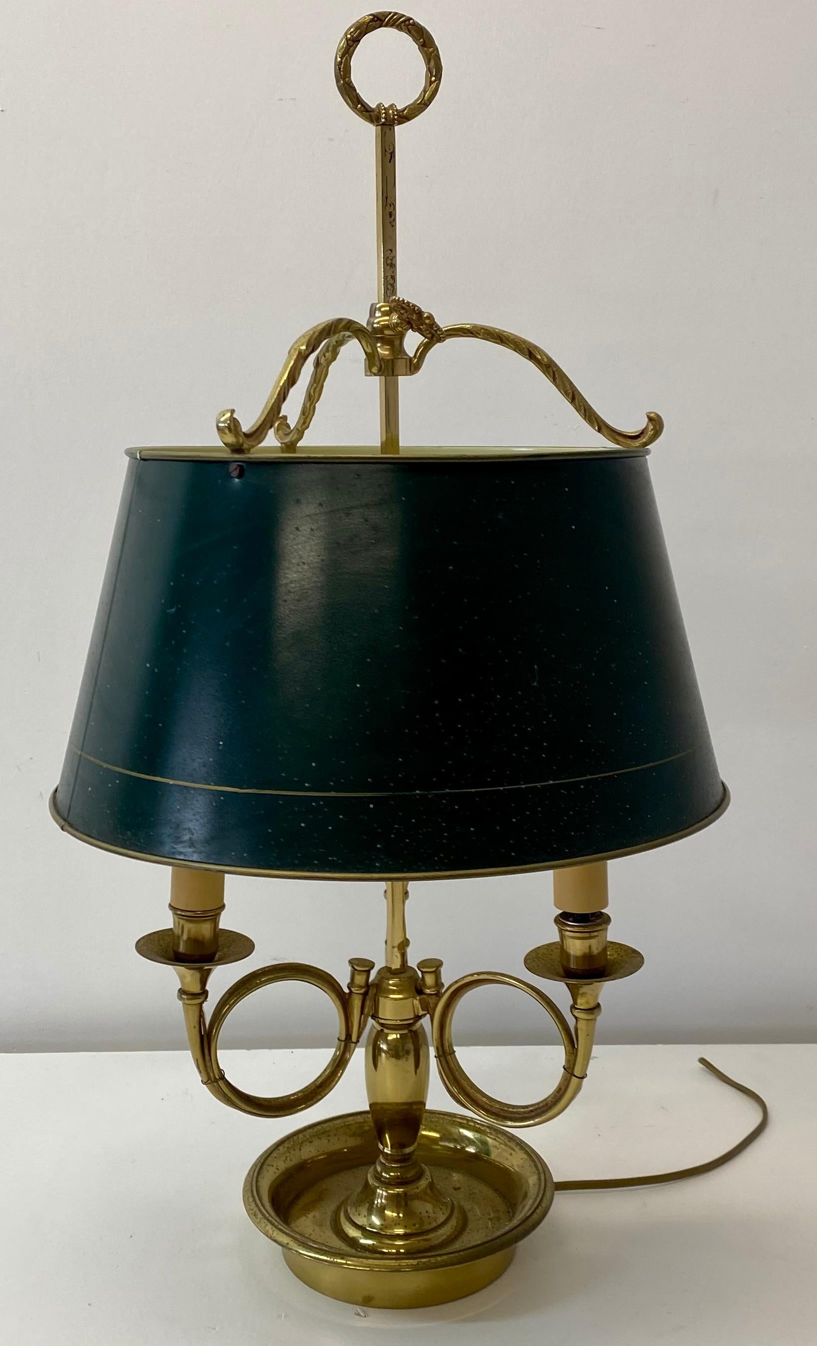 9th Century French Bouillotte Triple Socket Table Lamp W/ Adjusting Shade In Good Condition For Sale In San Francisco, CA
