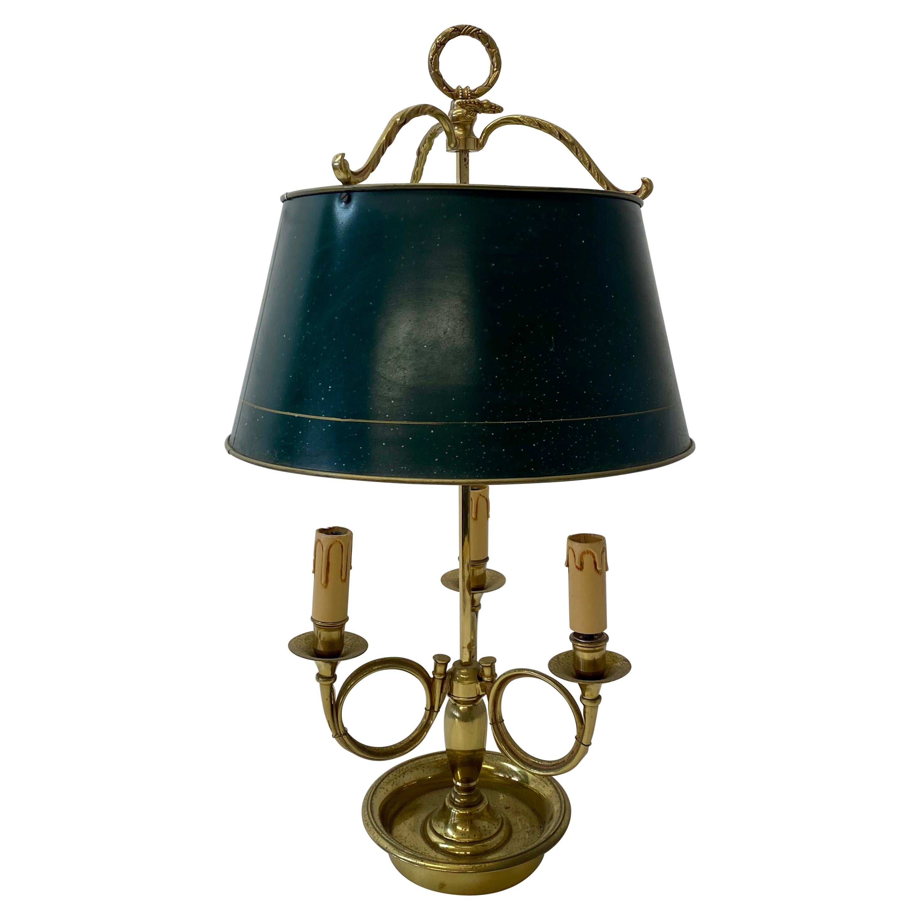 9th Century French Bouillotte Triple Socket Table Lamp W/ Adjusting Shade For Sale