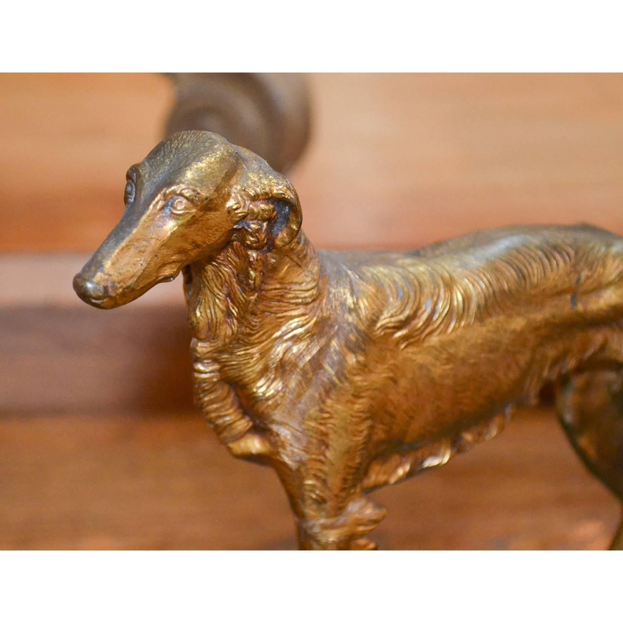 English 19th Century Gilt Brass Russian Wolfhound Statue