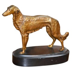 19th Century Gilt Brass Russian Wolfhound Statue