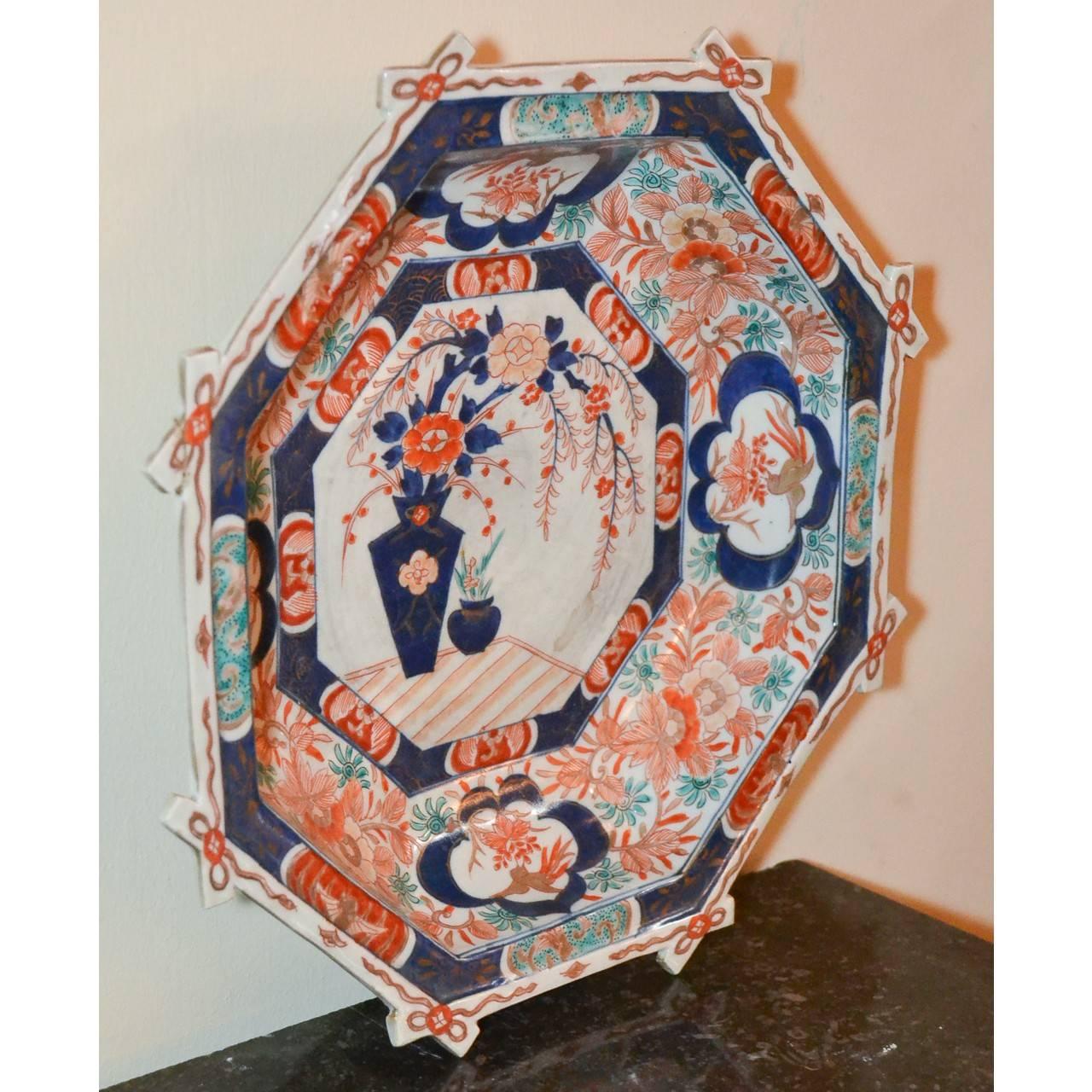 Just as beautiful on the bottom as it is on top! This rare octagon shaped Imari bowl was made in Japan, circa 1870. This porcelain bowl was beautifully painted with enamel in jewel tone colors of lapis, coral and jade.
Measures: 13.5 inches wide x