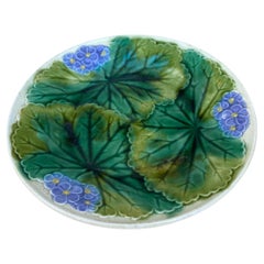 9th Century Majolica Purple Flowers Plate Clairefontaine