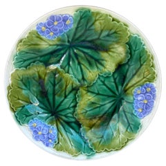 Antique 9th Century Majolica Purple Flowers Plate Clairefontaine
