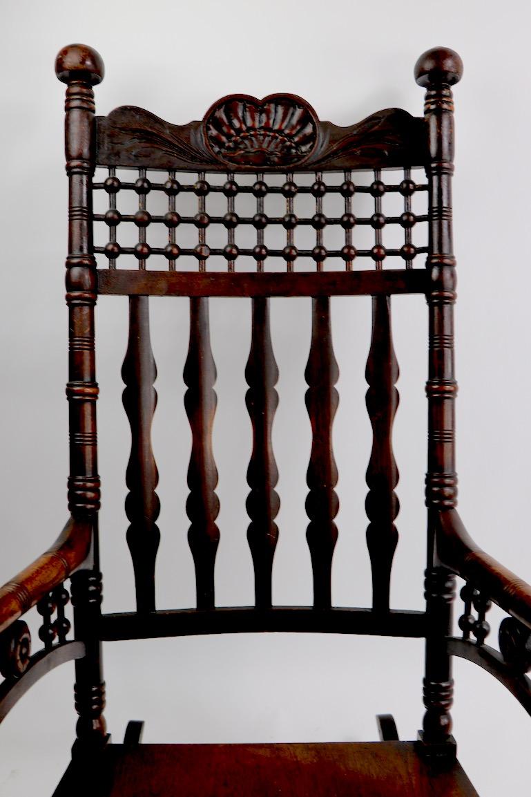 Late Victorian 19th Century Oak Rocking Chair Attributed to Merklen Brothers