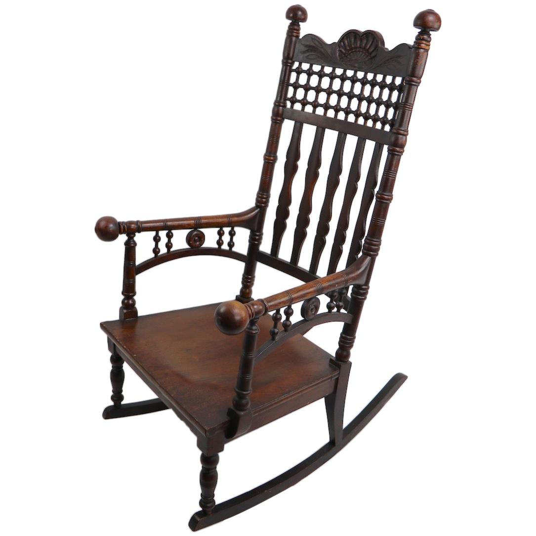 19th Century Oak Rocking Chair Attributed to Merklen Brothers