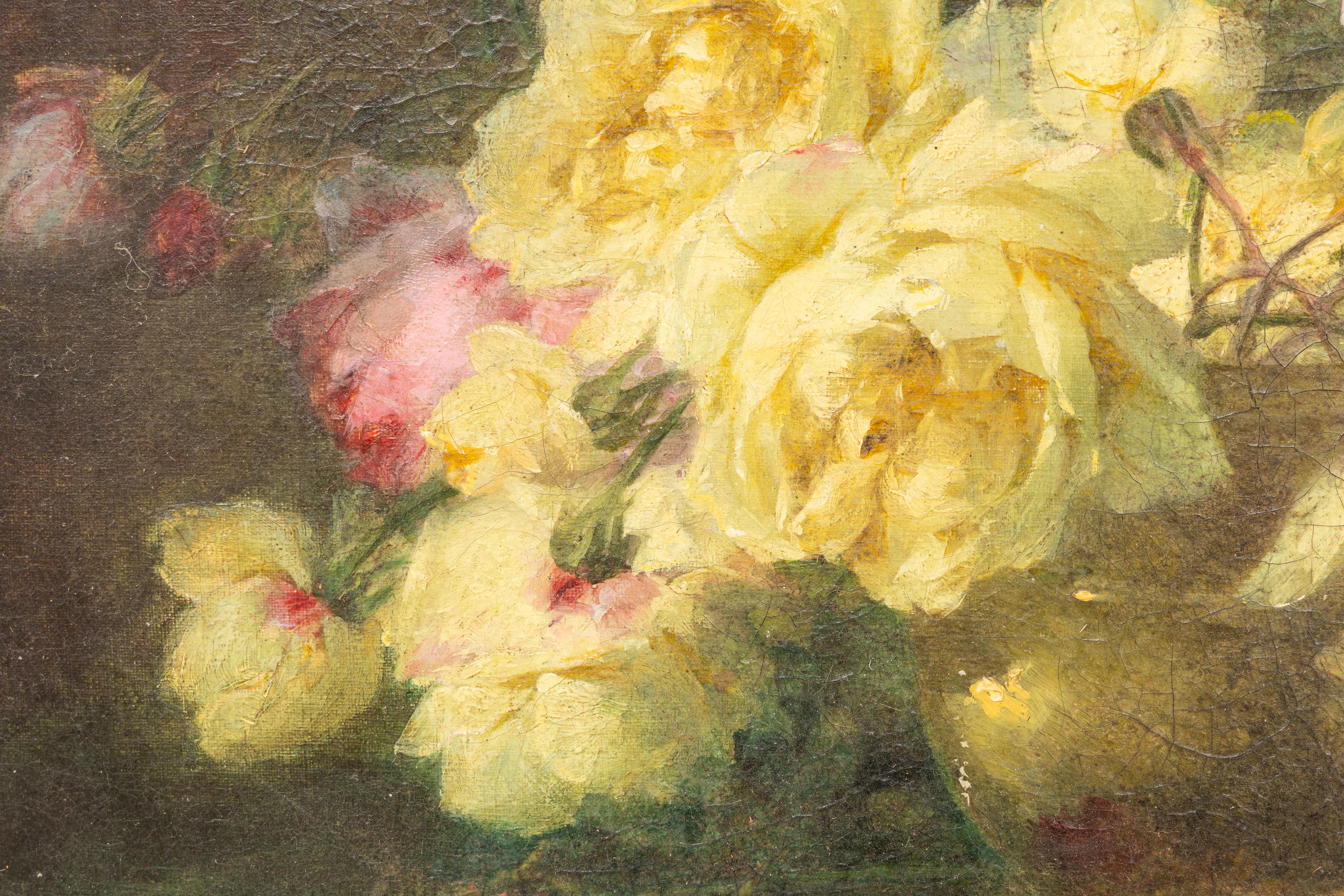 French 9th Century, Oil on Canvas Flower Painting, André Benoît Perrachon For Sale