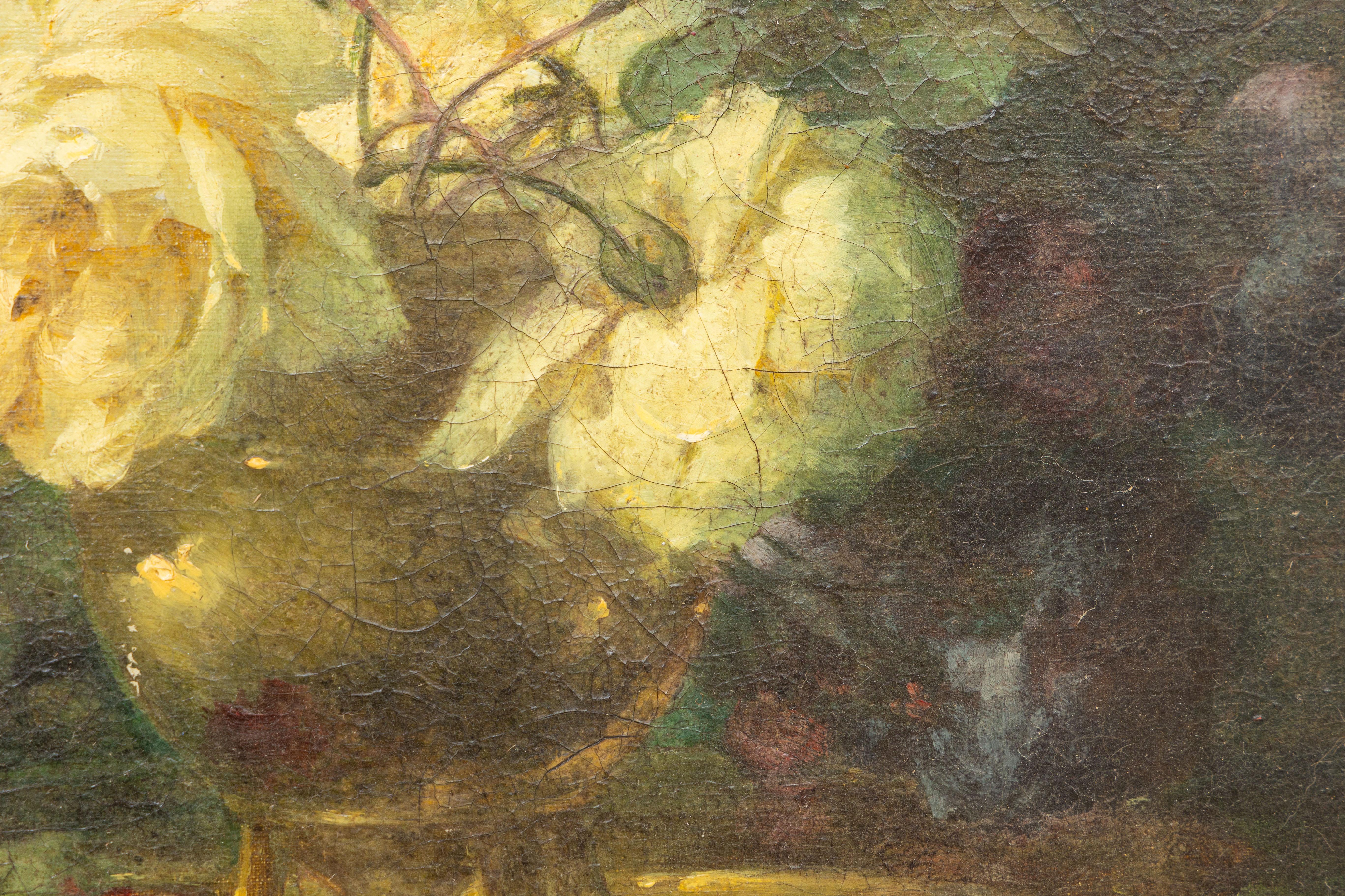 19th Century 9th Century, Oil on Canvas Flower Painting, André Benoît Perrachon For Sale
