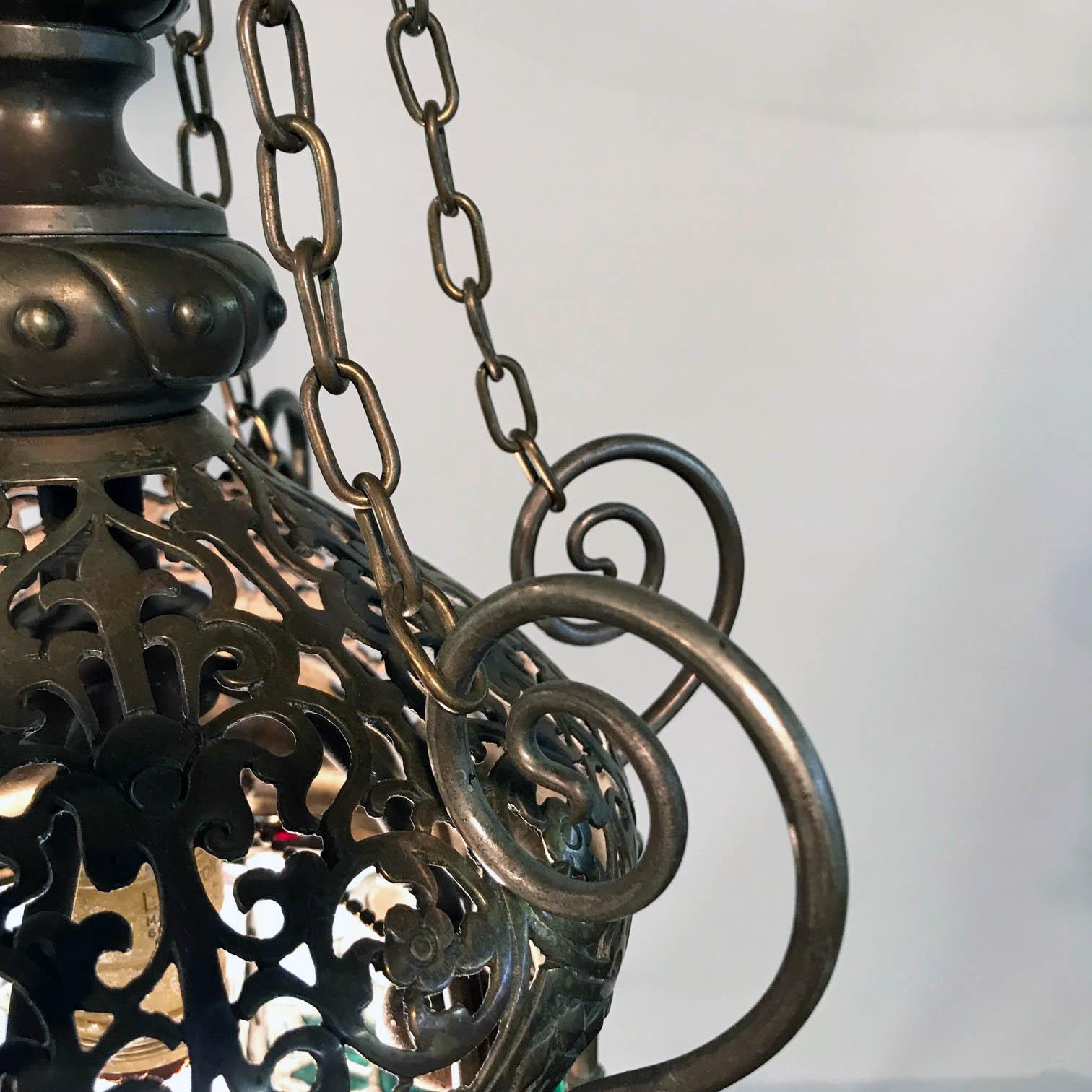 Brass Orientalist Gasolier Lantern  For Sale
