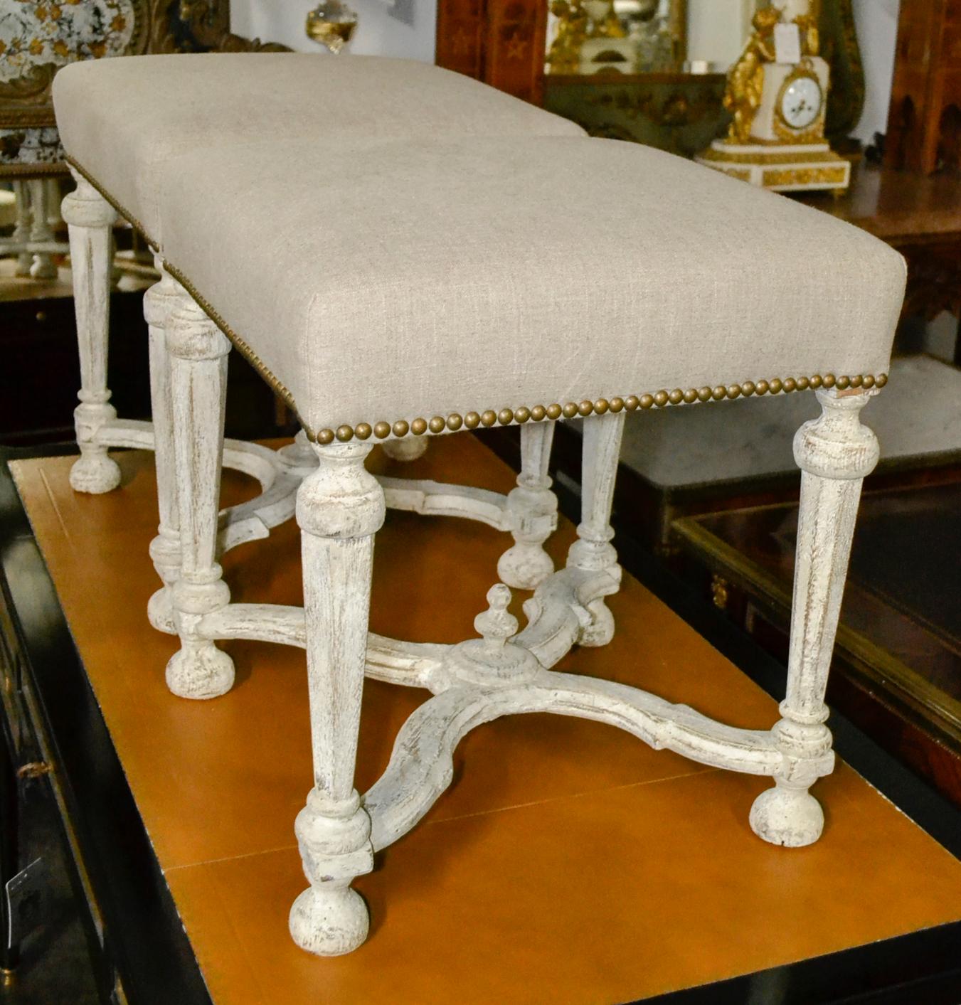 19th Century Pair of Continental Painted Benches 1