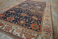 1880s Blue Navy Harshang Antique Persian Bibikabad Carpet 10'7"x14'9" Wool Rug