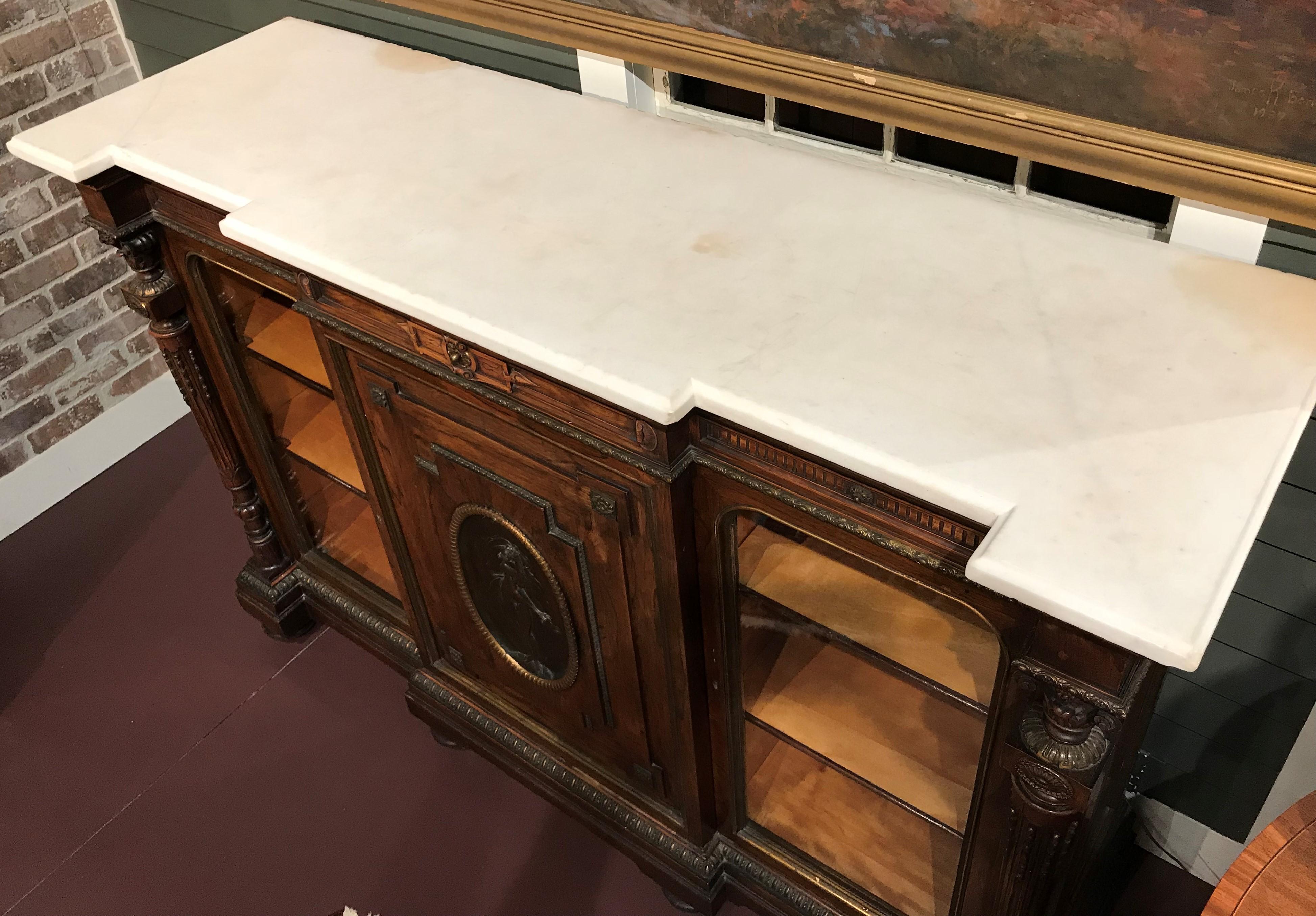 English 19th Century Rosewood and Ormolu Credenza with Conforming Marble Top