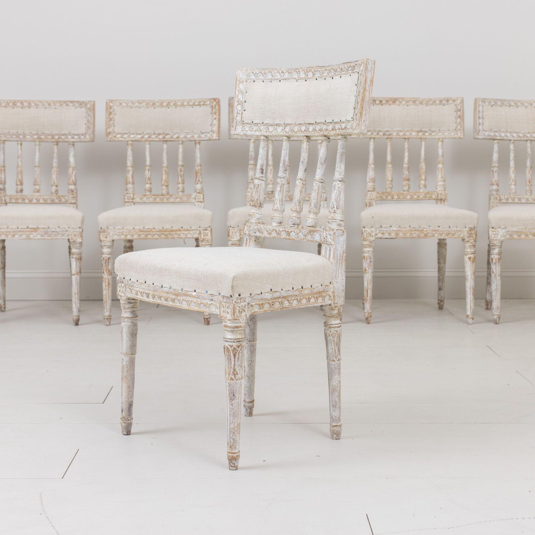 Satz von sechs schwedischen Stühlen aus der Gustavianischen Periode des 19. Jahrhunderts in Originalfarbe im Angebot 9