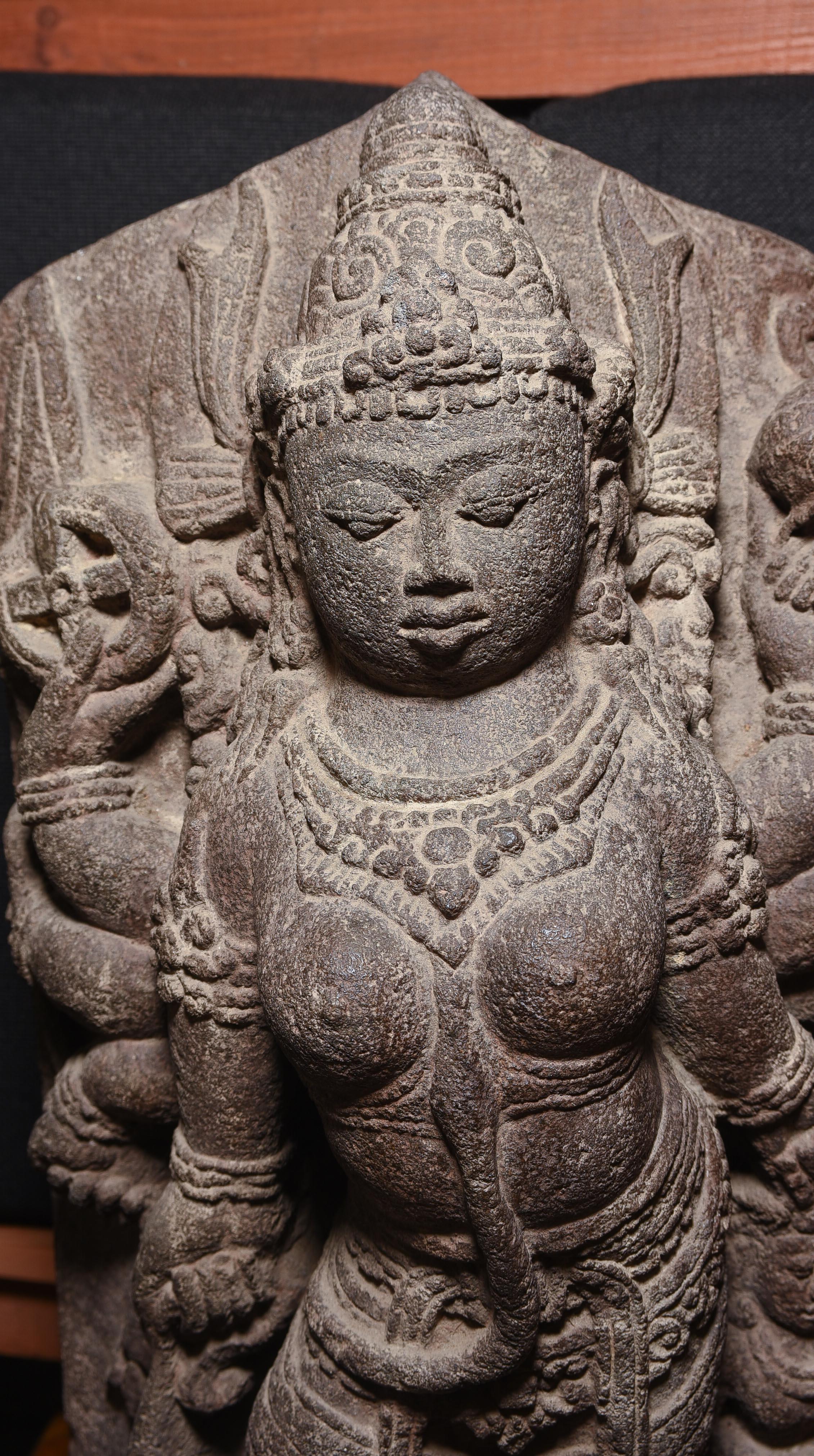 Carved 9th Century Stone Durga from Java-Stone Masterpiece, Large, Authentic - 9198 For Sale