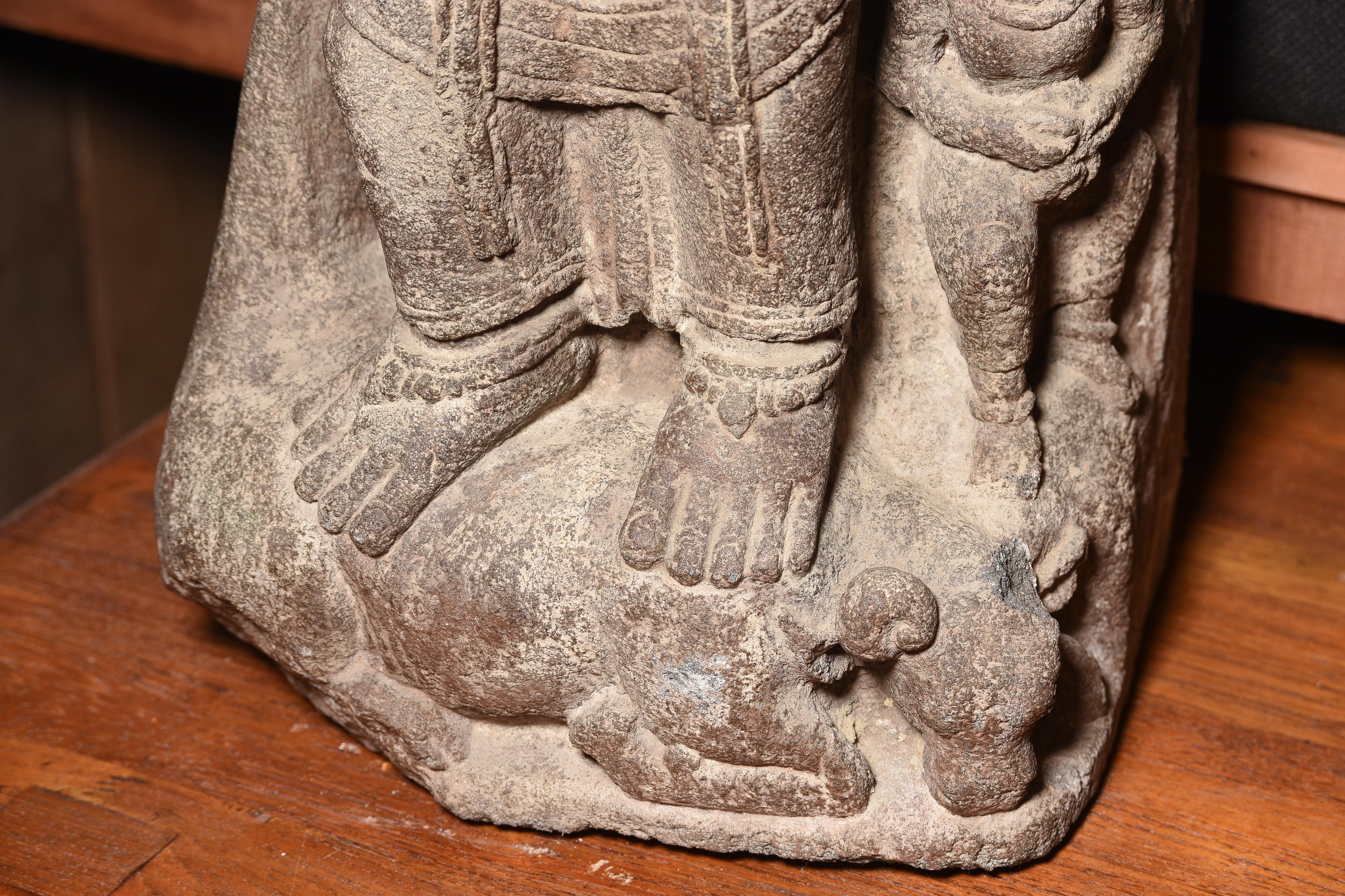 9th Century Stone Durga from Java-Stone Masterpiece, Large, Authentic - 9198 For Sale 1