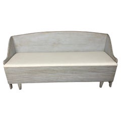 Antique !9th Century, Swedish Gustavian Bench/ Sofa in Grey Paint with Ivory Cushion