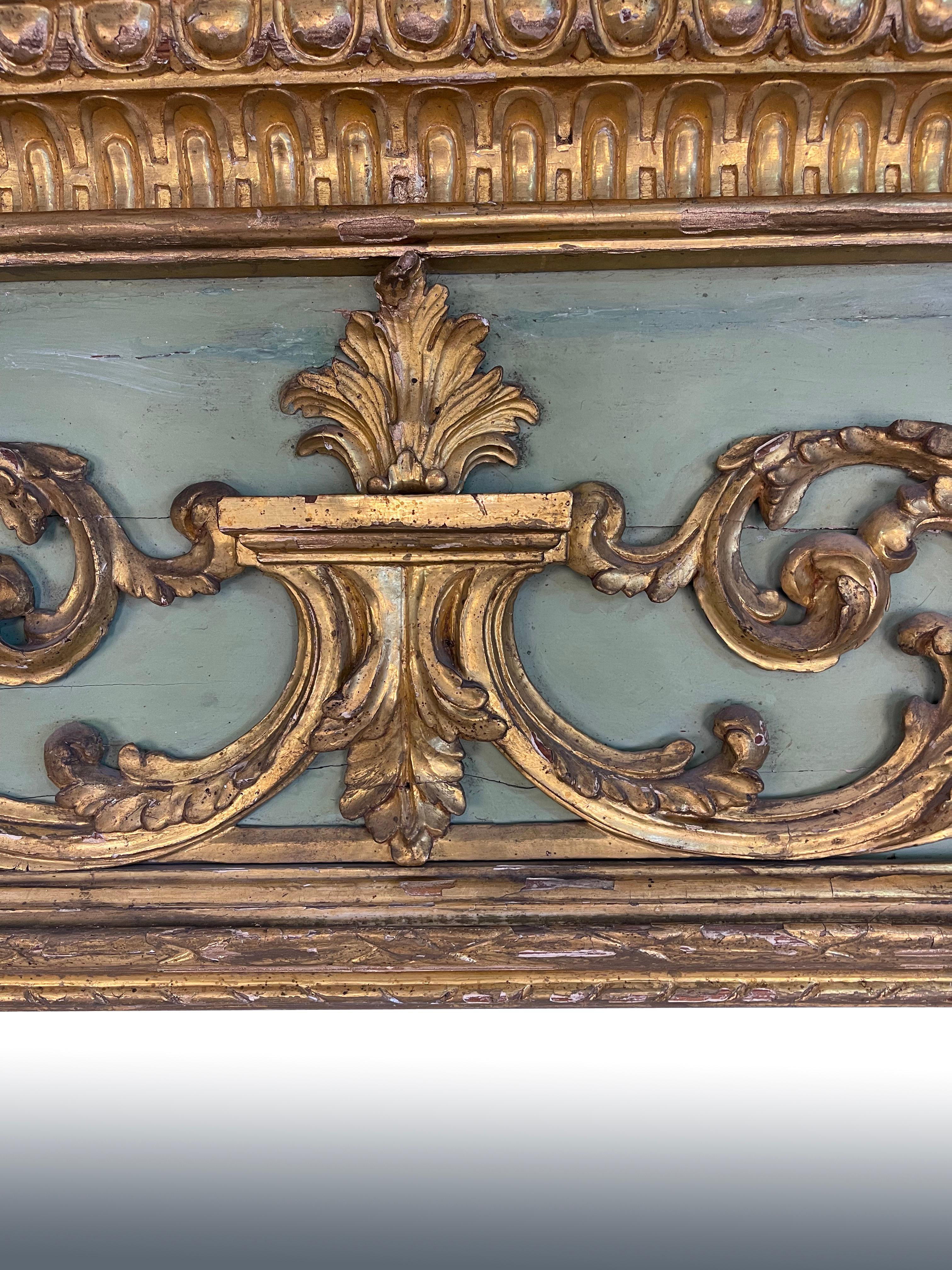 Louis XVI !9th Century Teal/Green and Gilt European Wall Mirror