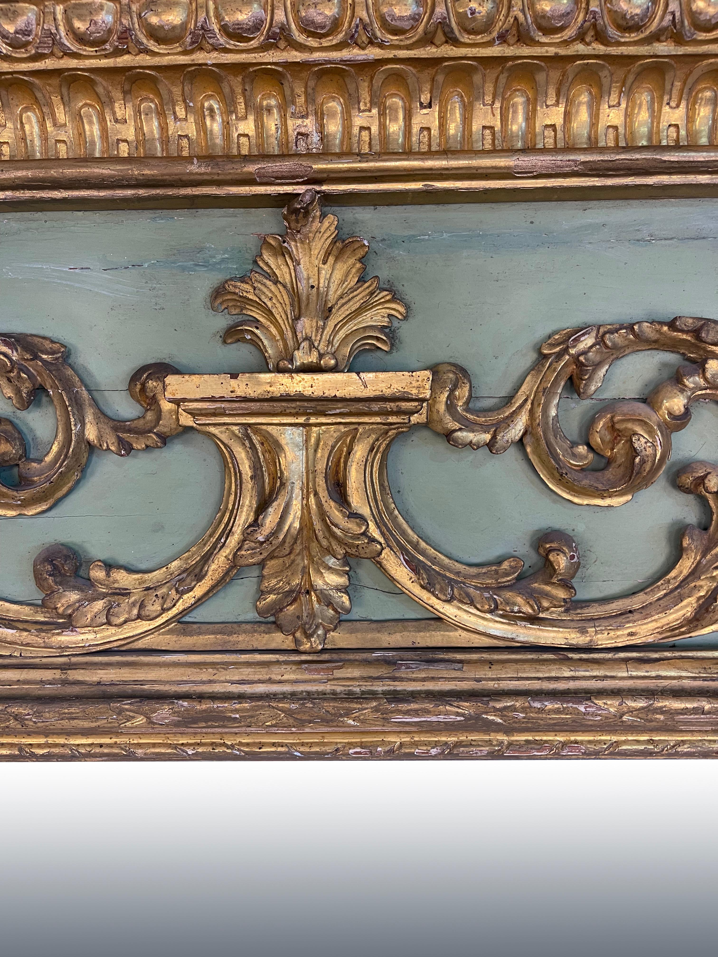 French !9th Century Teal/Green and Gilt European Wall Mirror