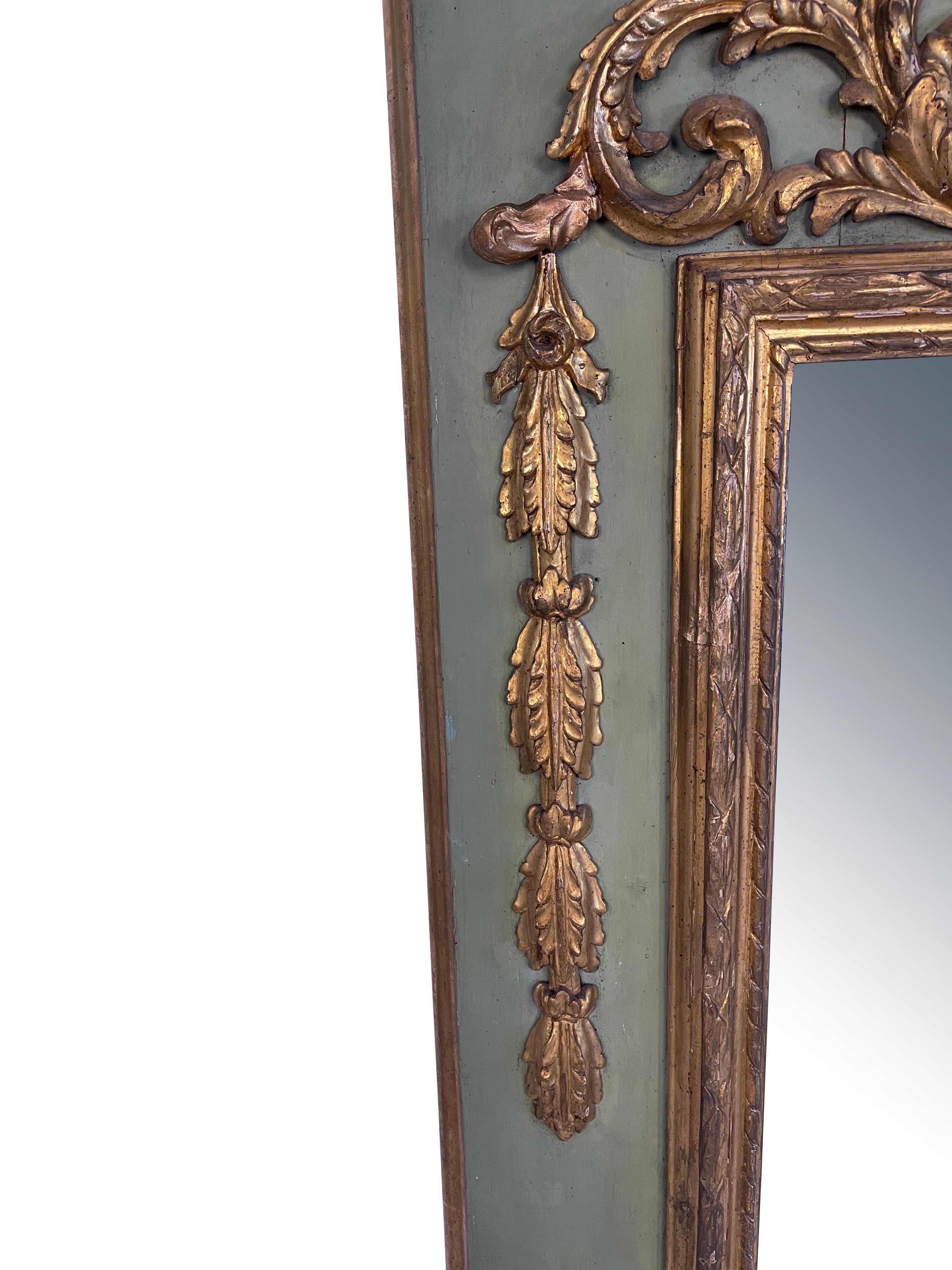 Hand-Carved !9th Century Teal/Green and Gilt European Wall Mirror